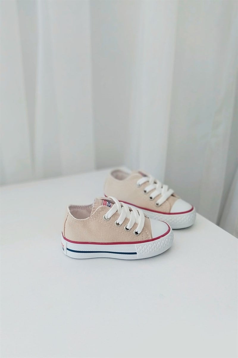 Bağcıklı Tabanı Şeritli Çocuk  Spor Ayakkabı Bej