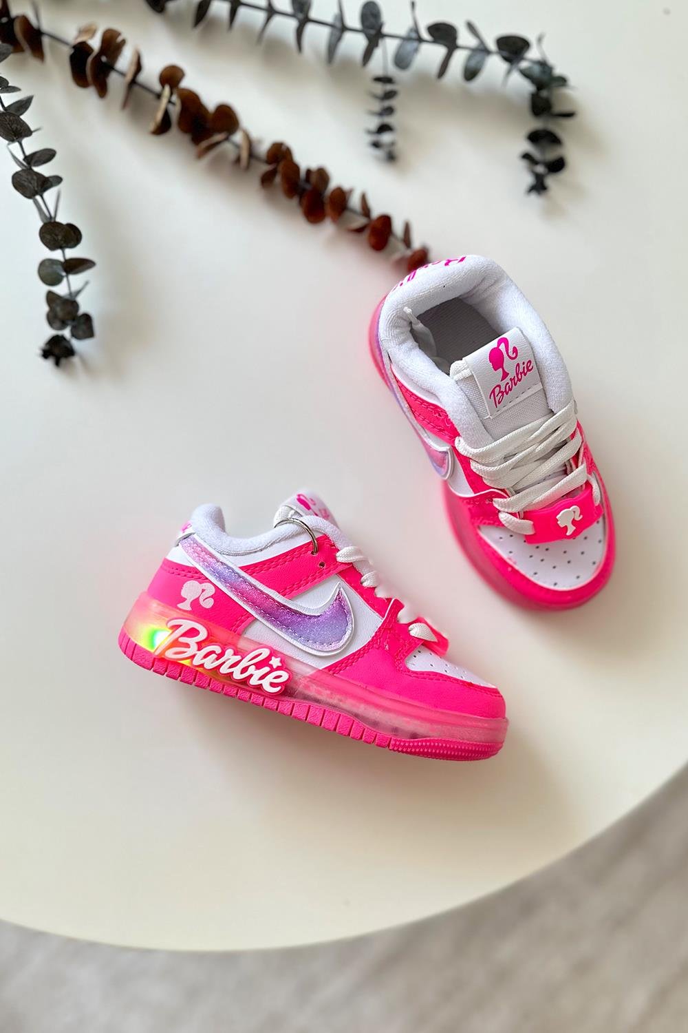 Barbie Işıklı Çocuk Spor Ayakkabı Pembe Beyaz