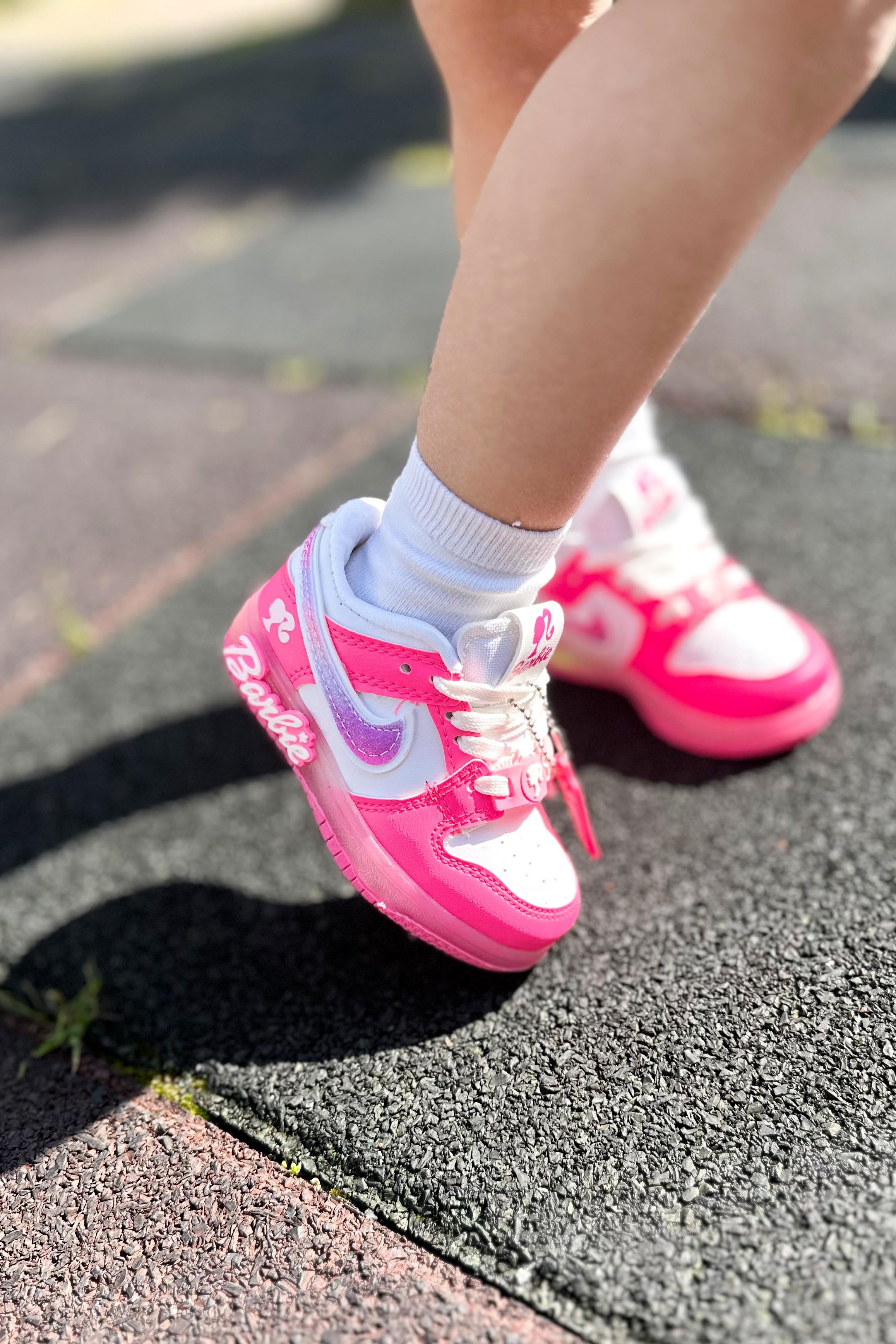Barbie Işıklı Çocuk Spor Ayakkabı Pembe Beyaz