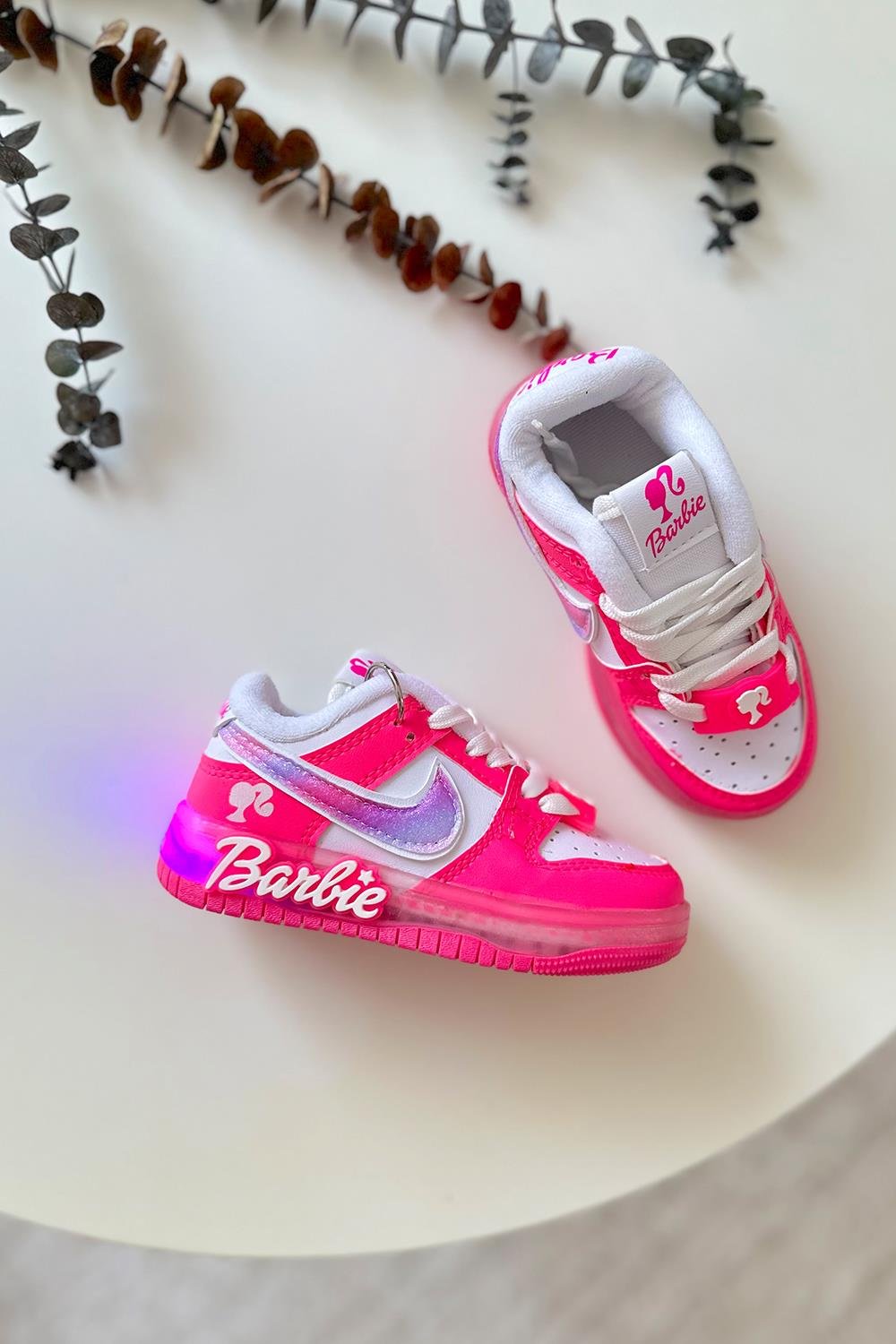 Barbie Işıklı Çocuk Spor Ayakkabı Pembe Beyaz