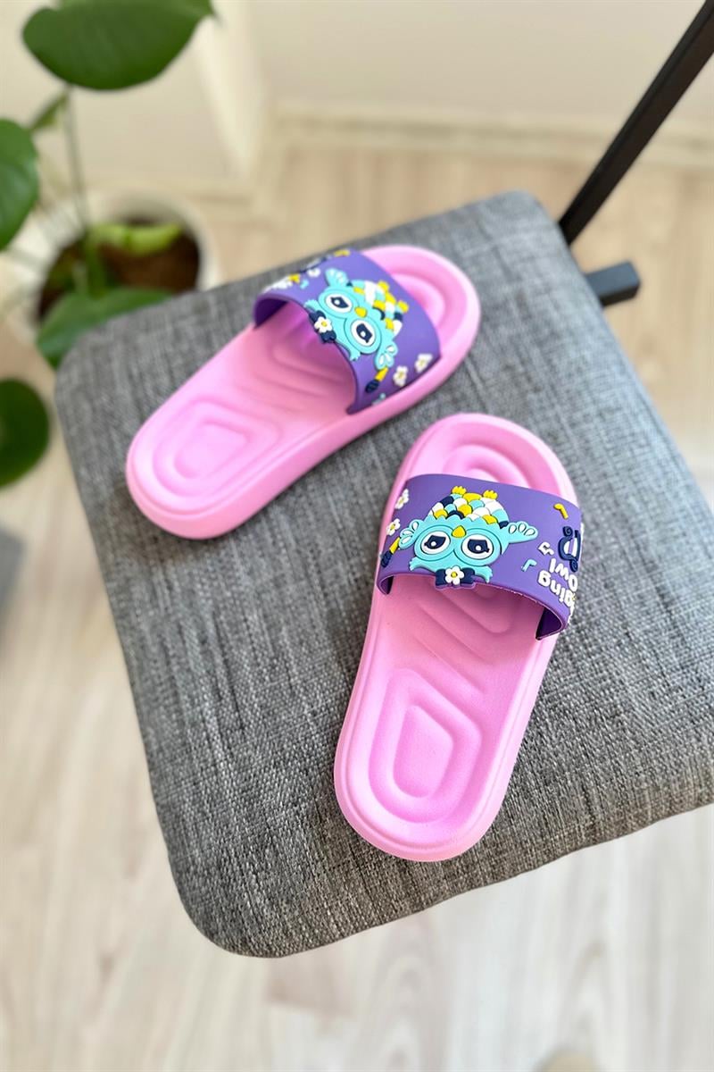 Baykuş Baskılı Çocuk Terlik Mor