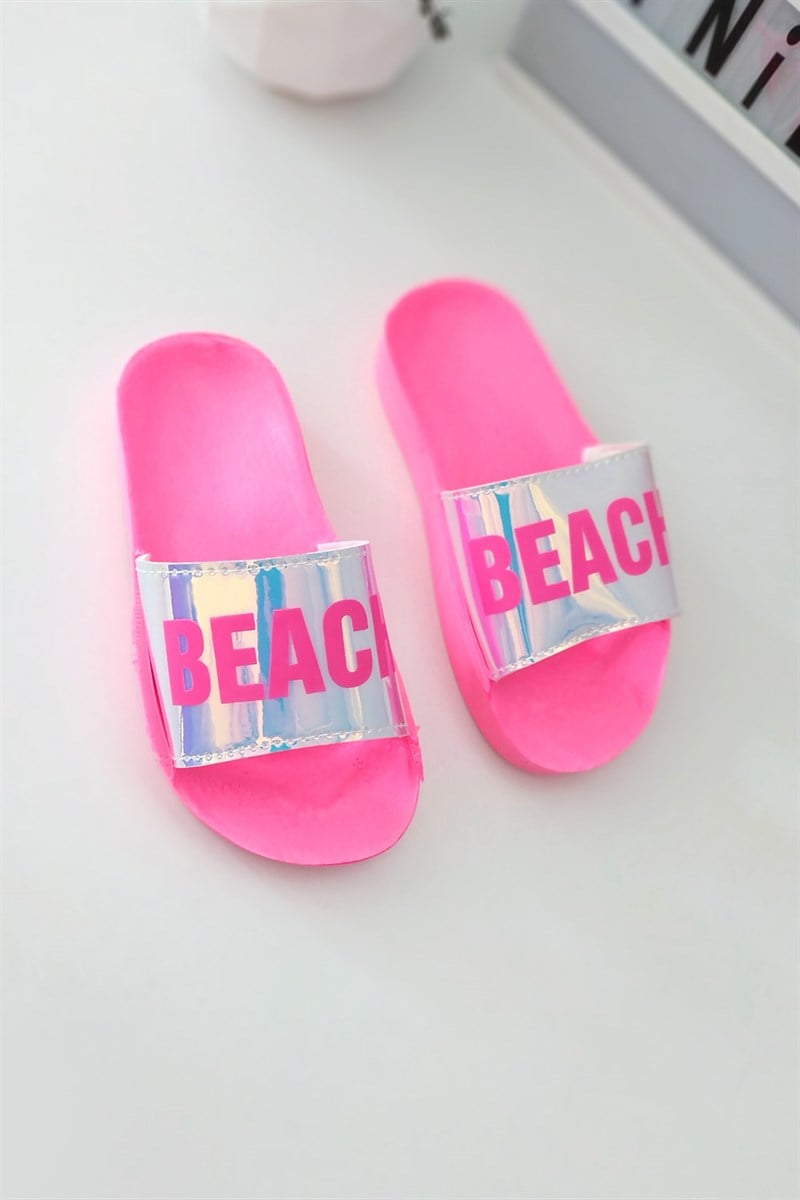 Beach Baskılı Çocuk Sandalet Pembe
