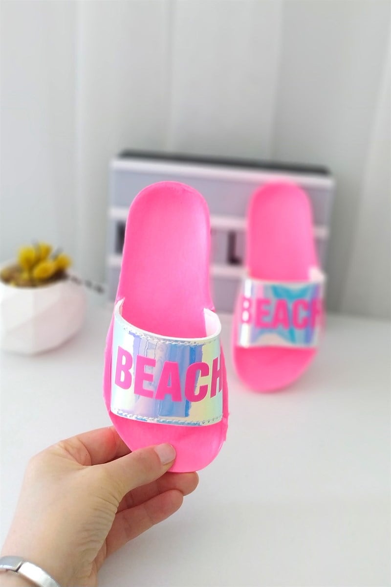 Beach Baskılı Çocuk Sandalet Pembe