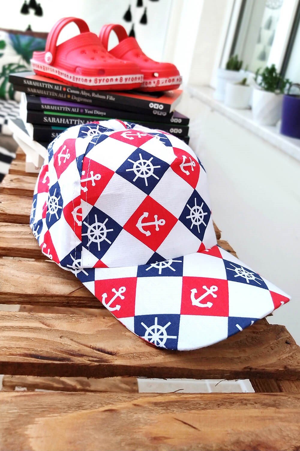 Çapa Desenli Çocuk Şapka Beyaz