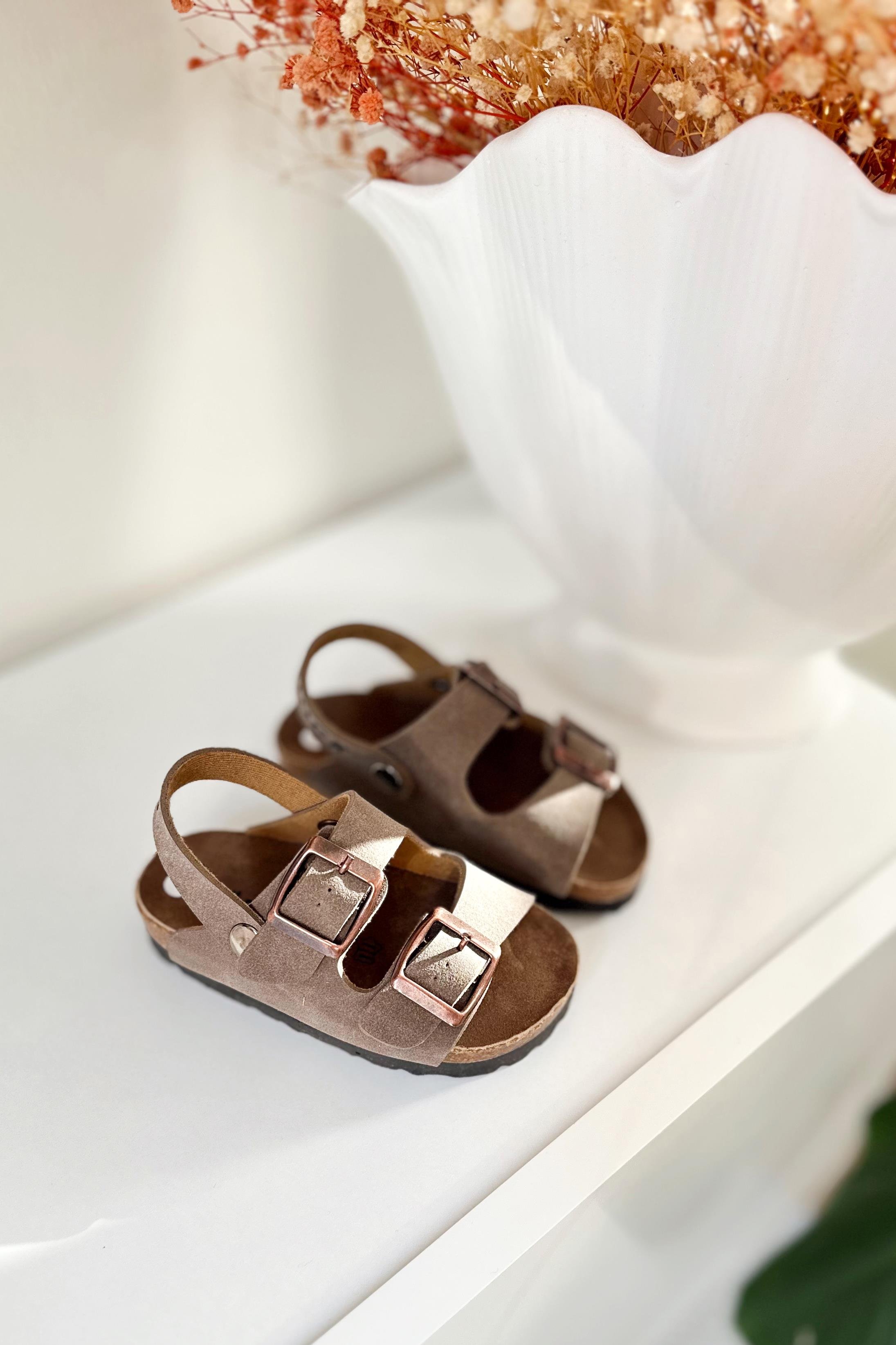 Çift Tokalı Arkası Bantlı Çocuk Sandalet Antrasit