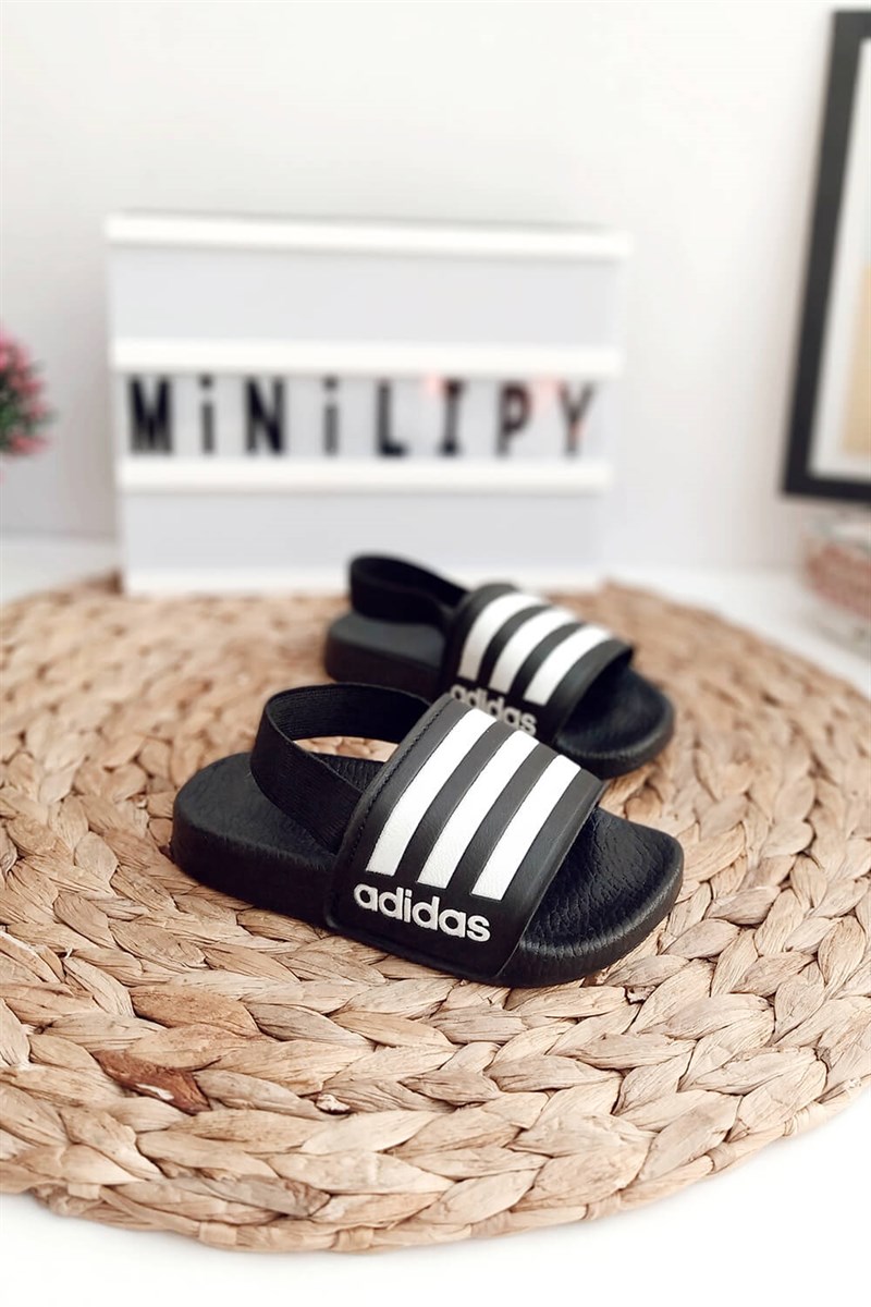 Çizgili Çocuk Sandalet Siyah Beyaz