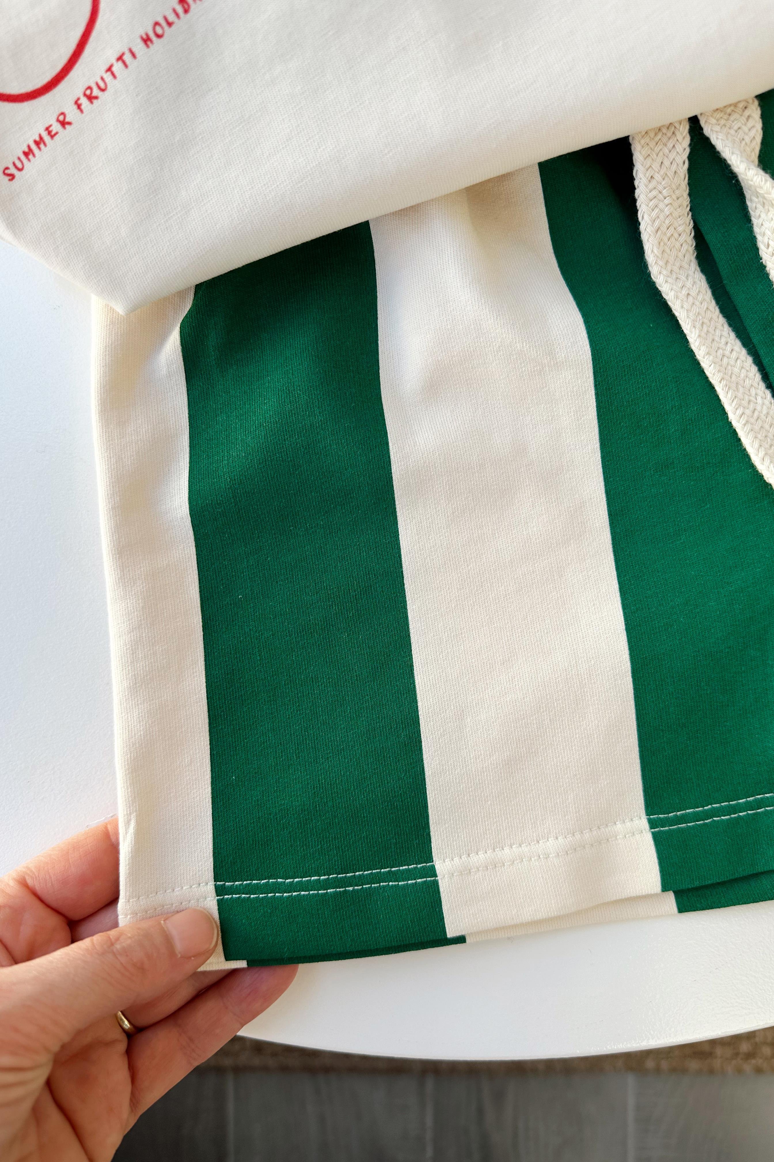 Çizgili Oversize Çocuk Şortlu Takım Yeşil