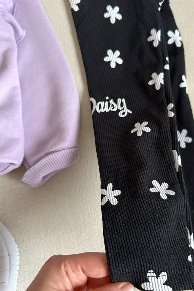 Daisy Duck Baskılı Taytlı Kız Çocuk Takım Mor Siyah