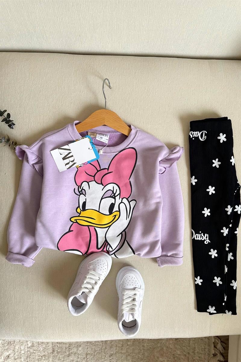 Daisy Duck Baskılı Taytlı Kız Çocuk Takım Mor Siyah