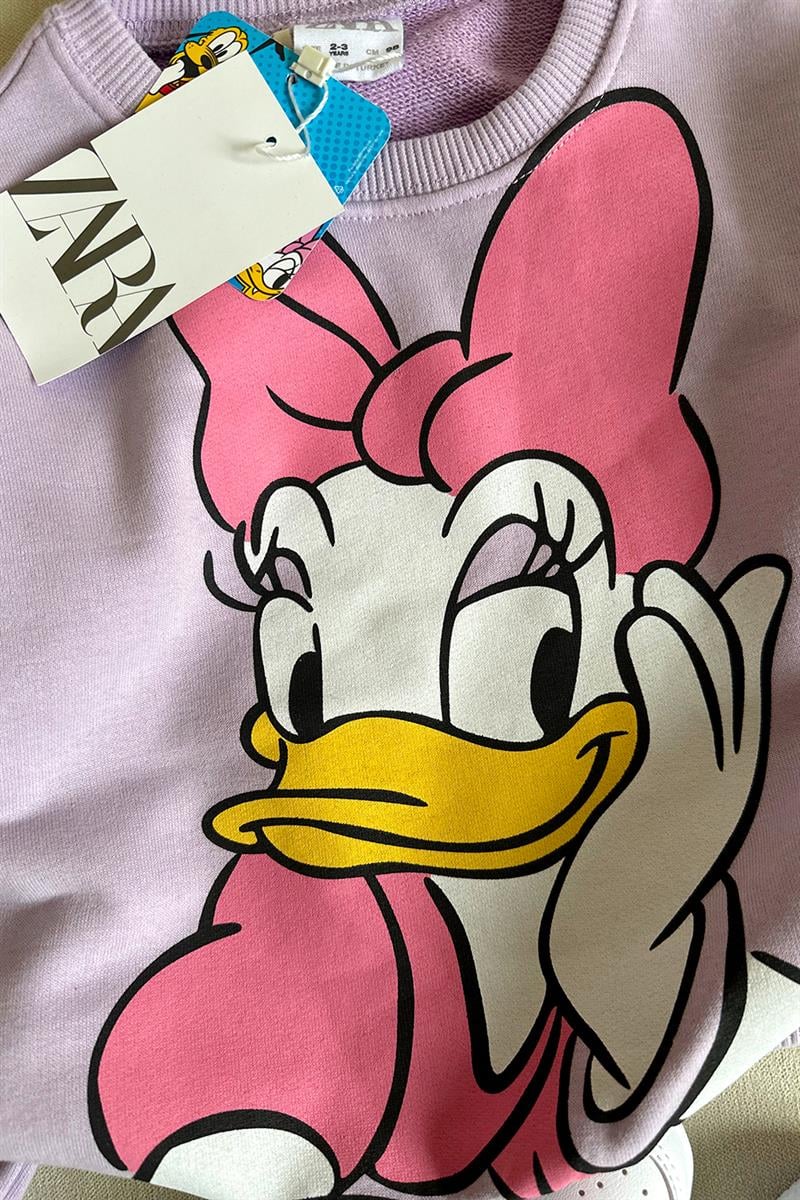 Daisy Duck Baskılı Taytlı Kız Çocuk Takım Mor Siyah