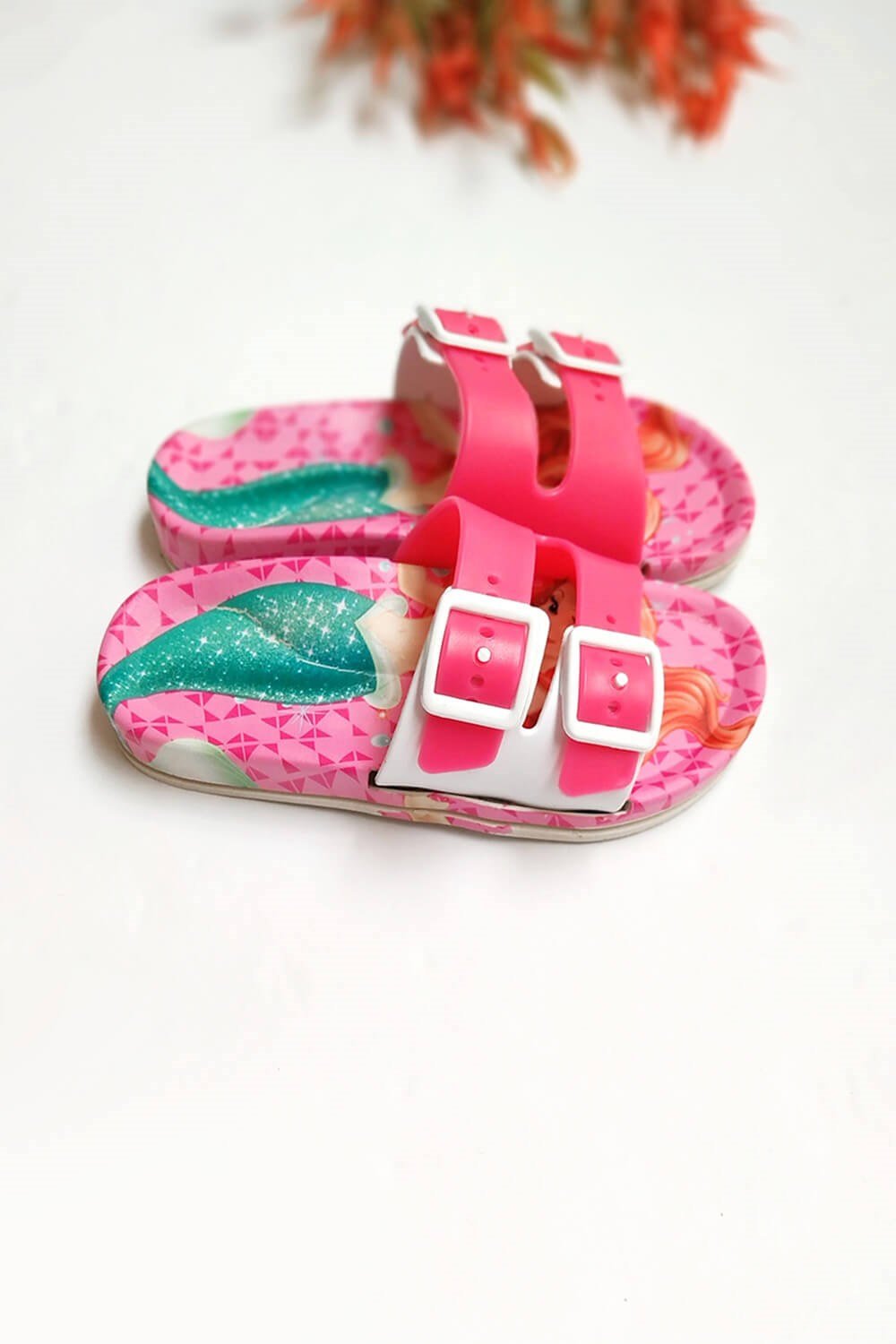 Deniz Kızı Baskılı Çocuk Terlik Pembe