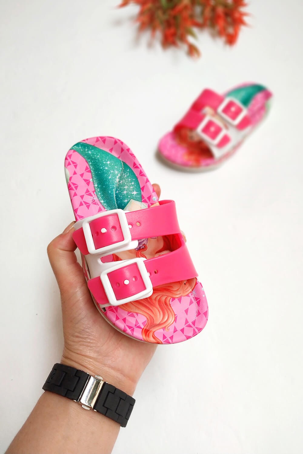 Deniz Kızı Baskılı Çocuk Terlik Pembe