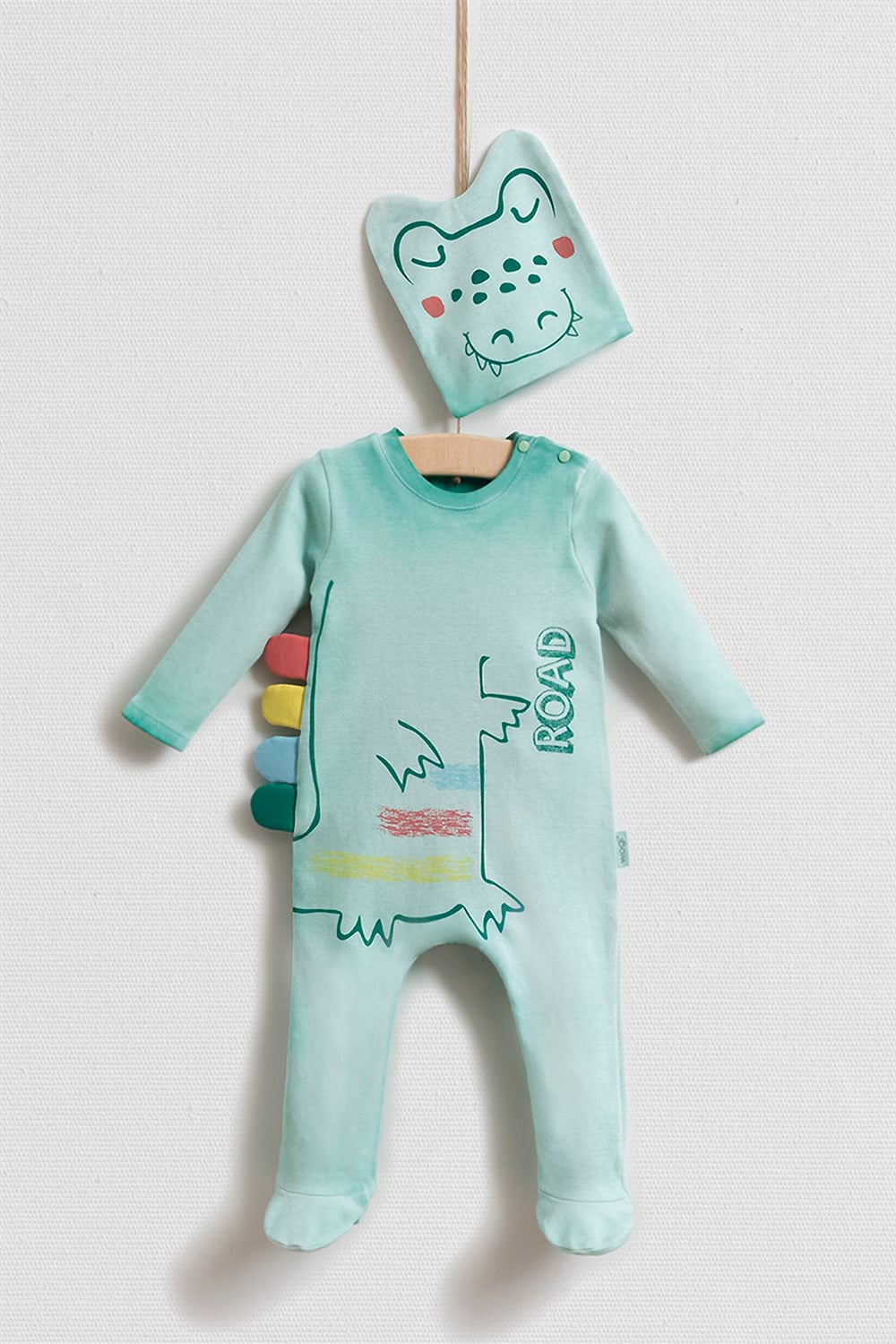 Dinazor Baskılı 2'li Bebek Tulum Set