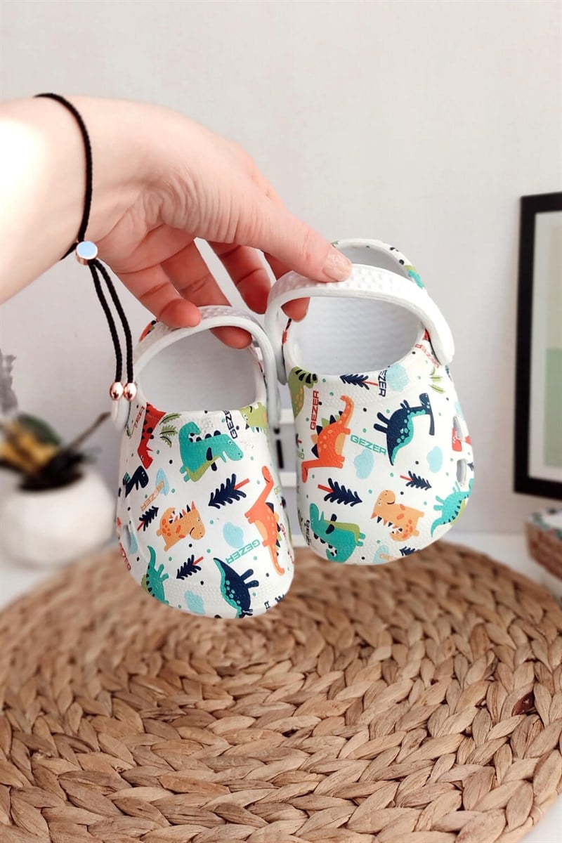 Dinazor Baskılı Çocuk Crocs Sandalet Beyaz