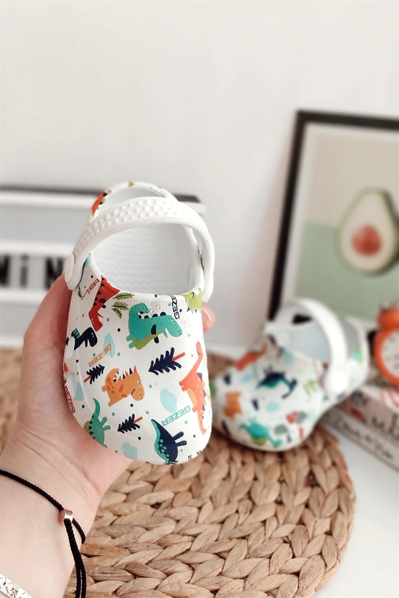 Dinazor Baskılı Çocuk Crocs Sandalet Beyaz