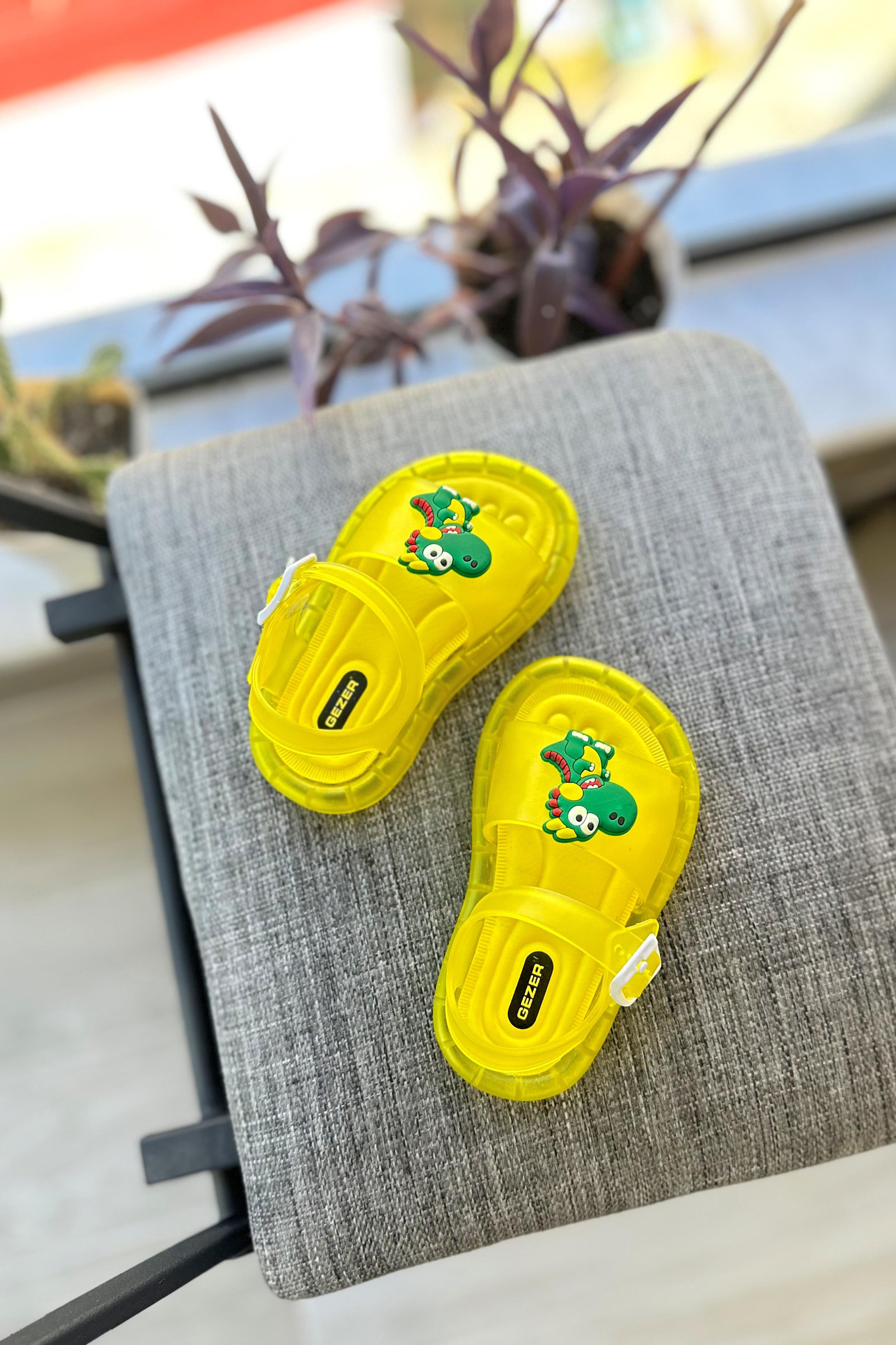Dinazor Baskılı Işıklı Çocuk Sandalet Sarı Yeşil