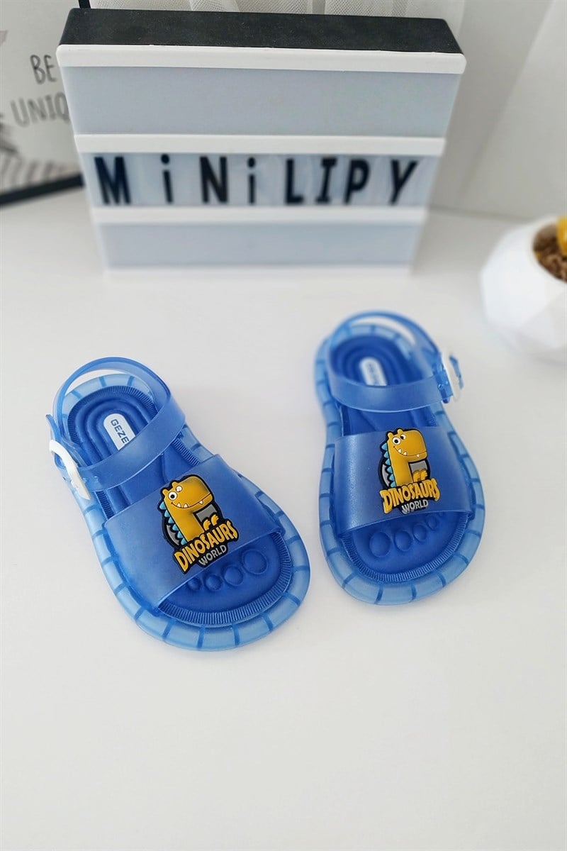 Dinazor Baskılı Işıklı Çocuk Sandalet Mavi