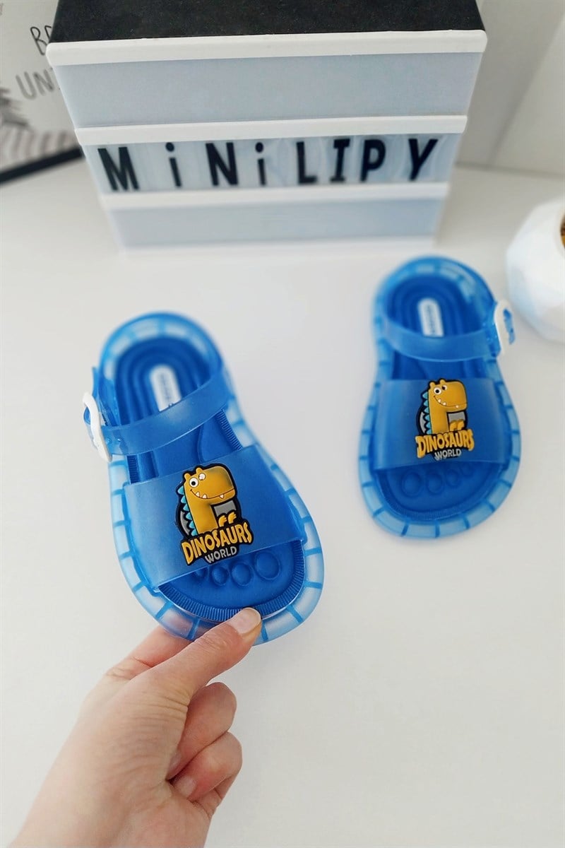 Dinazor Baskılı Işıklı Çocuk Sandalet Mavi