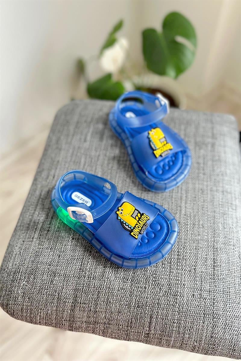 Dinazor Baskılı Işıklı Çocuk Terlik Mavi