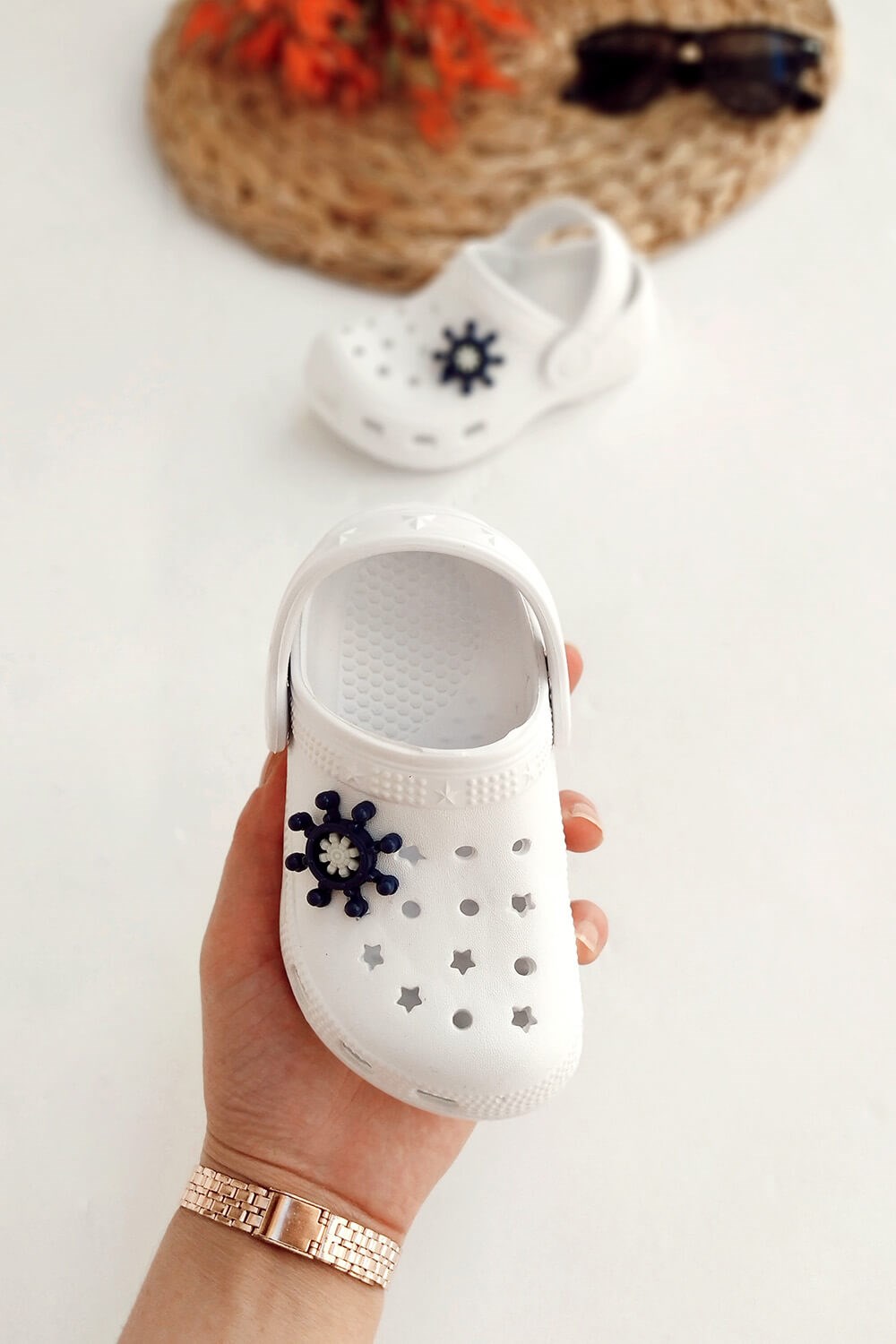 Dümen Desenli Çocuk Crocs Sandalet Beyaz