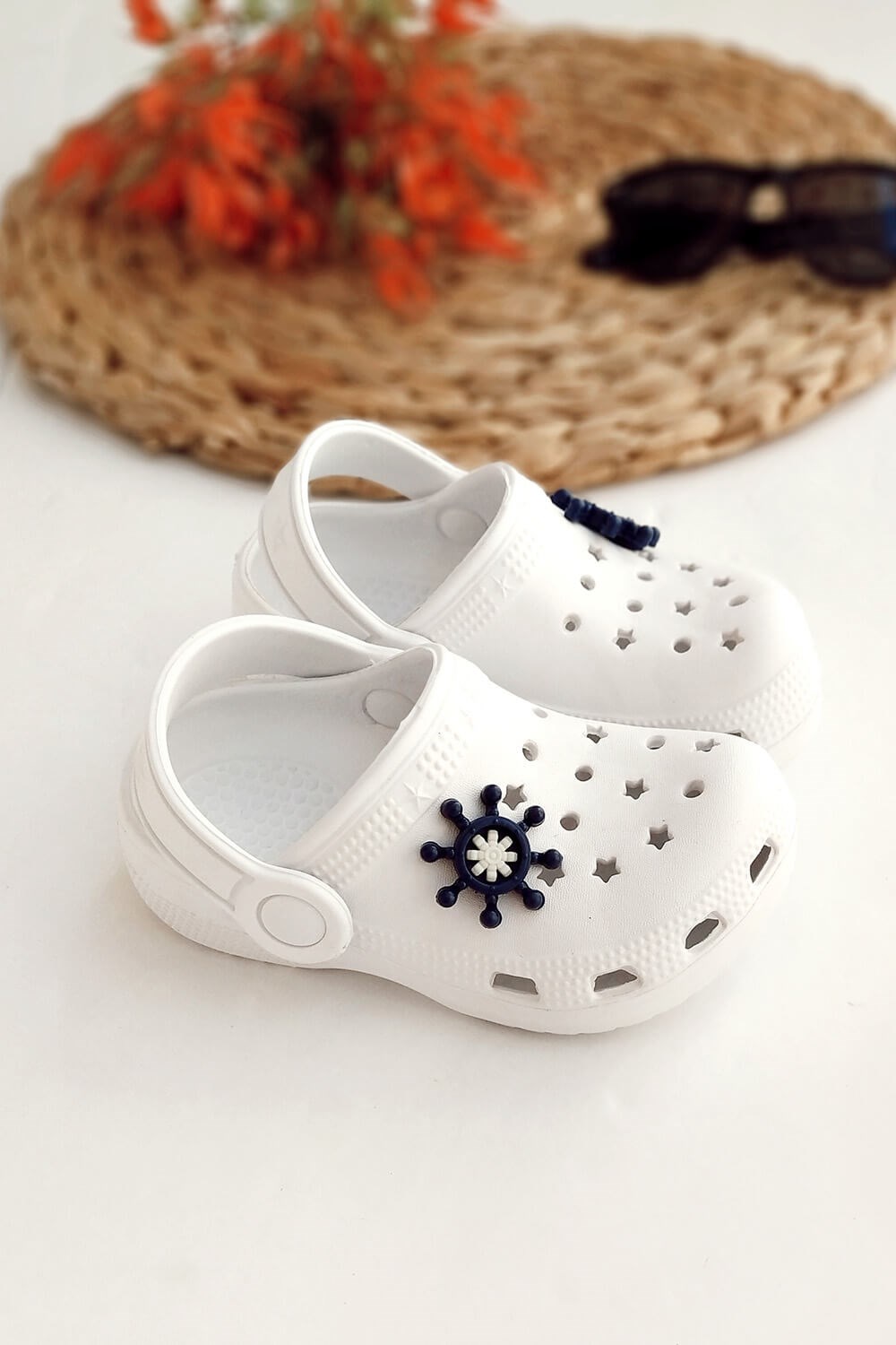 Dümen Desenli Çocuk Crocs Sandalet Beyaz