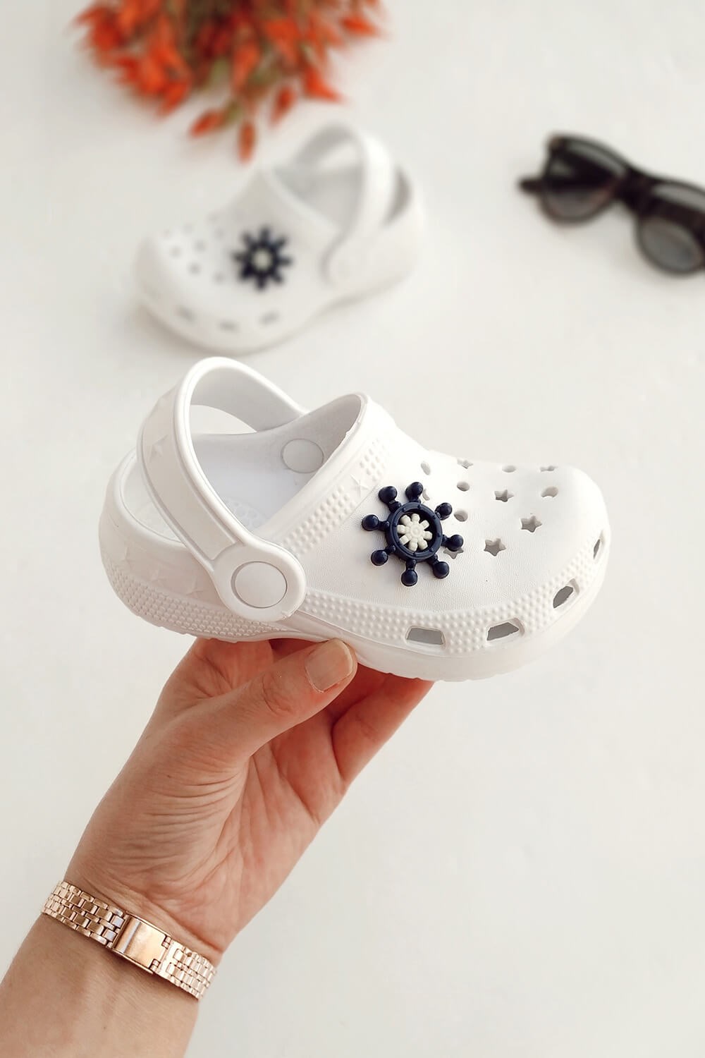 Dümen Desenli Çocuk Crocs Sandalet Beyaz