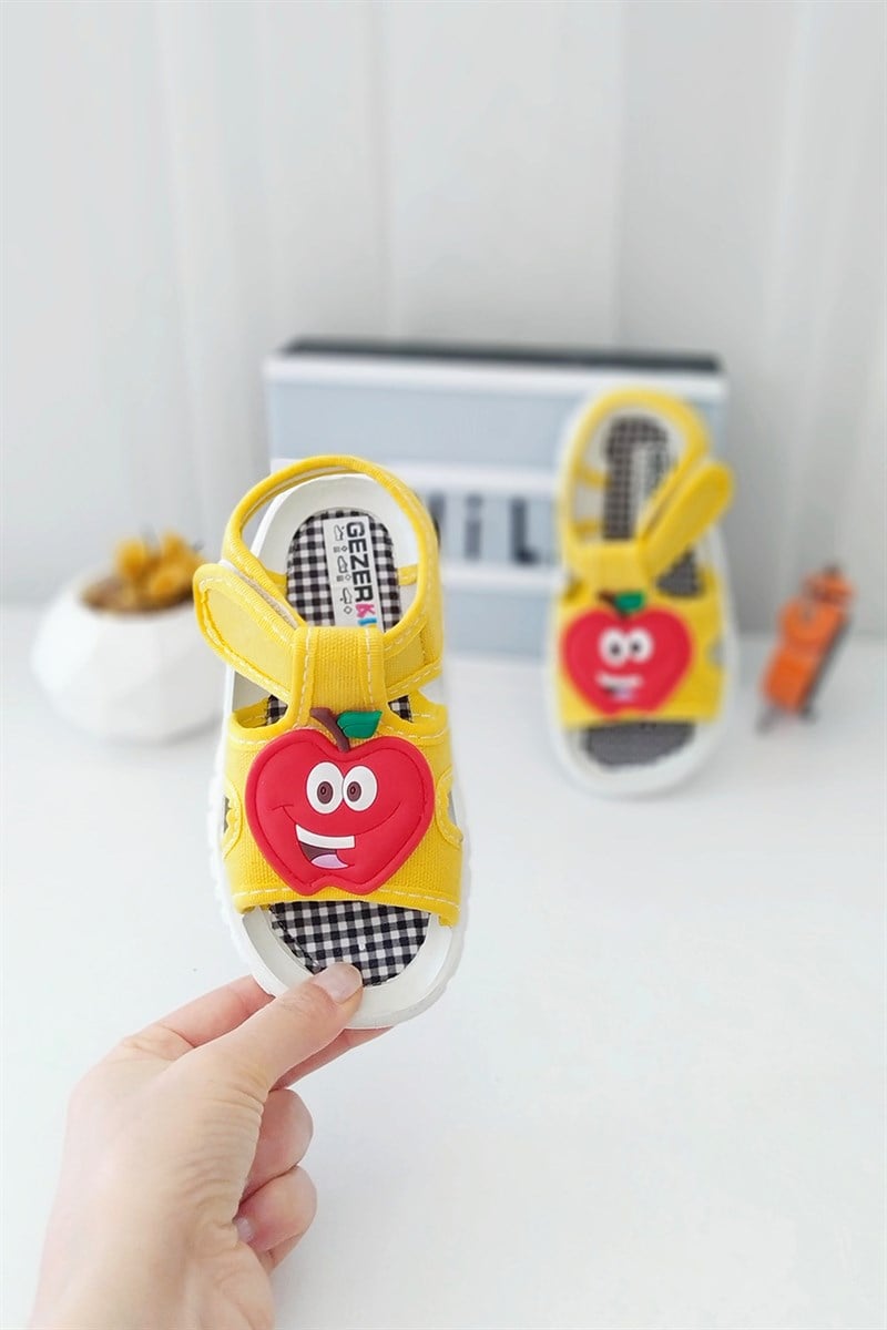 Elma Baskılı Çocuk Sandalet Sarı Kırmızı