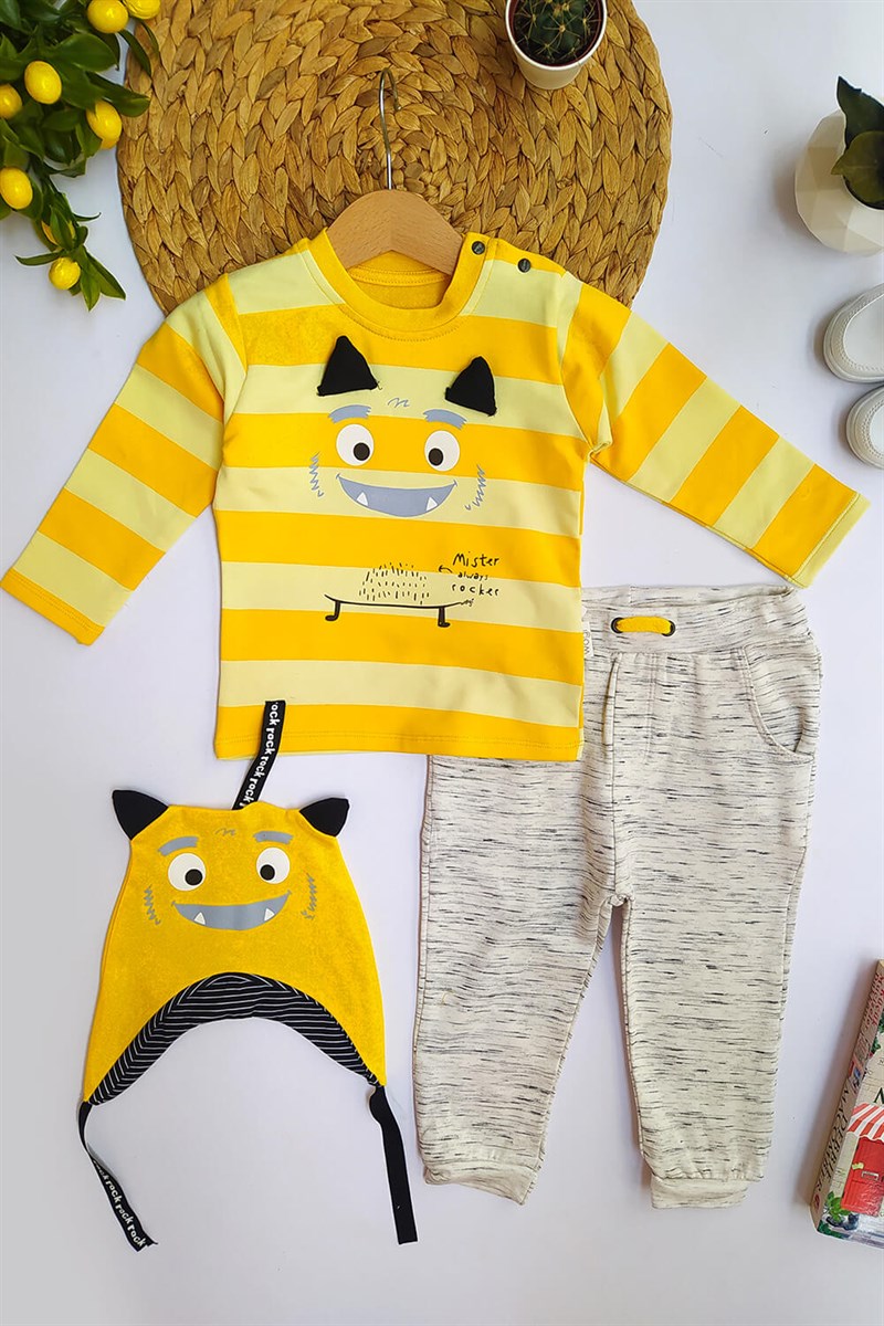 Erkek Bebek Baskılı 3'lü Sweat Takım