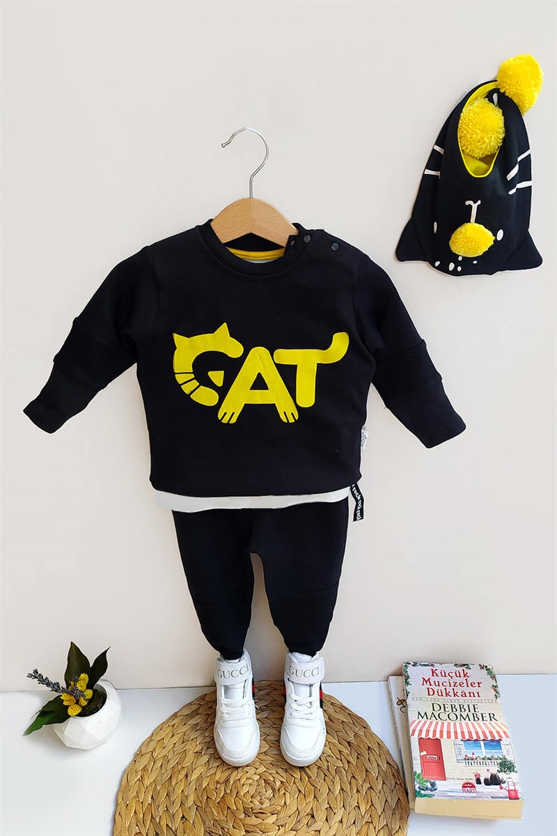 Erkek Bebek Cat Baskılı 3'lü Sweat Takım