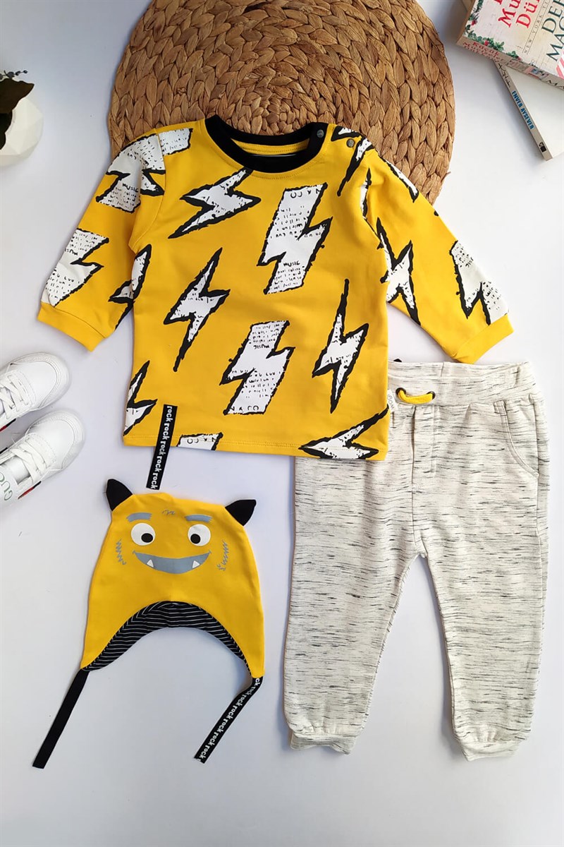 Erkek Bebek Şimşek Desen 3'lü Sweat Takım