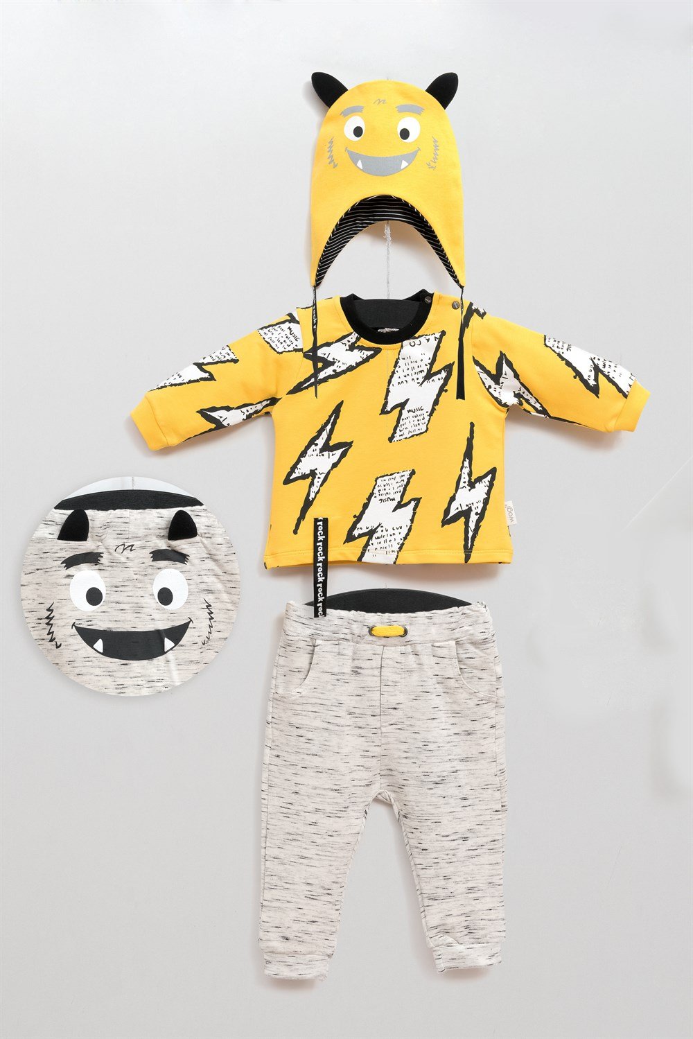 Erkek Bebek Şimşek Desen 3'lü Sweat Takım