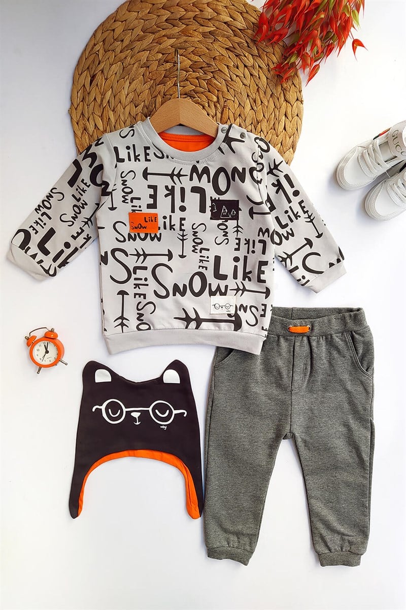 Erkek Bebek Snow Baskılı 3'lü Sweat Takım