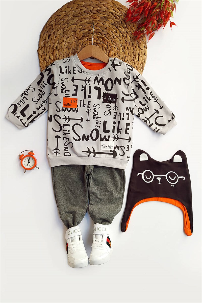 Erkek Bebek Snow Baskılı 3'lü Sweat Takım