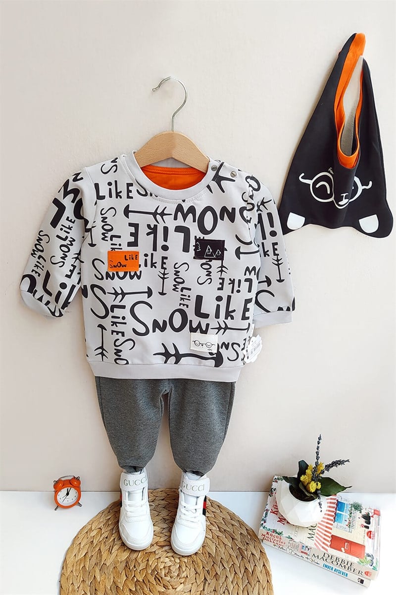 Erkek Bebek Snow Baskılı 3'lü Sweat Takım