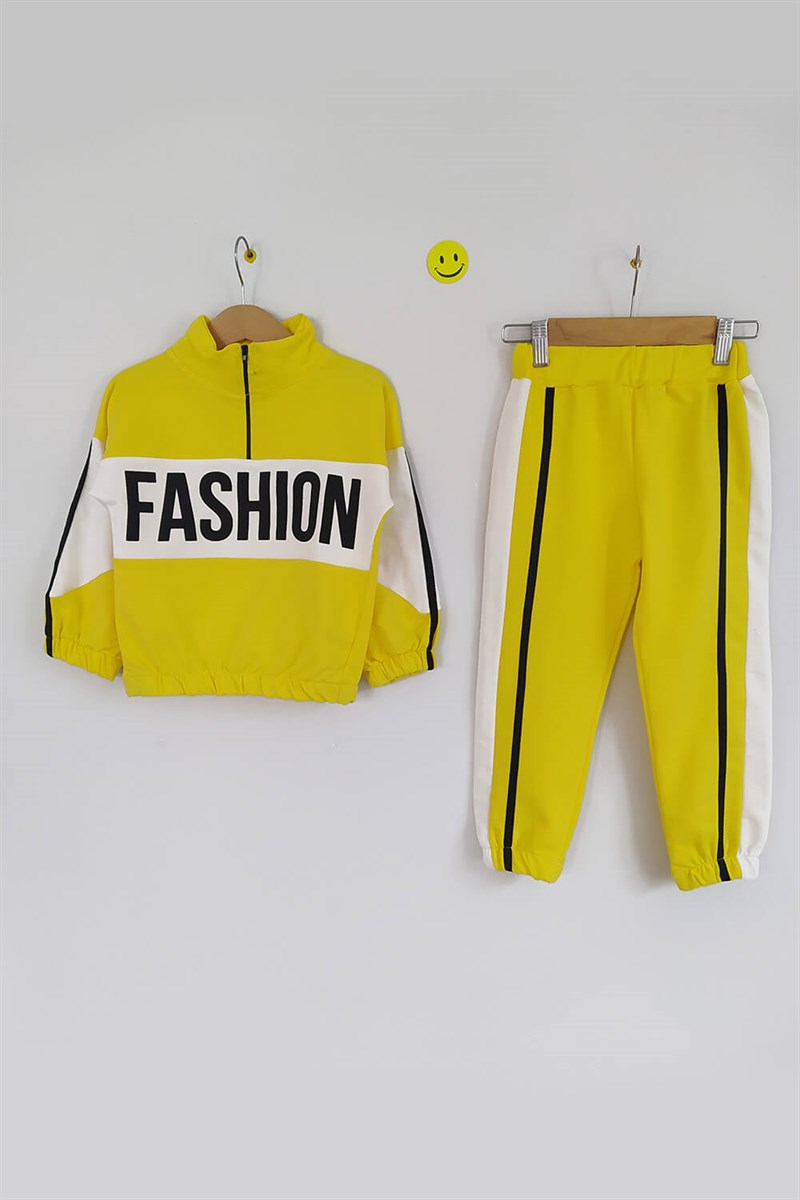 Fashion Baskılı Çocuk Sweat Takım Sarı Beyaz