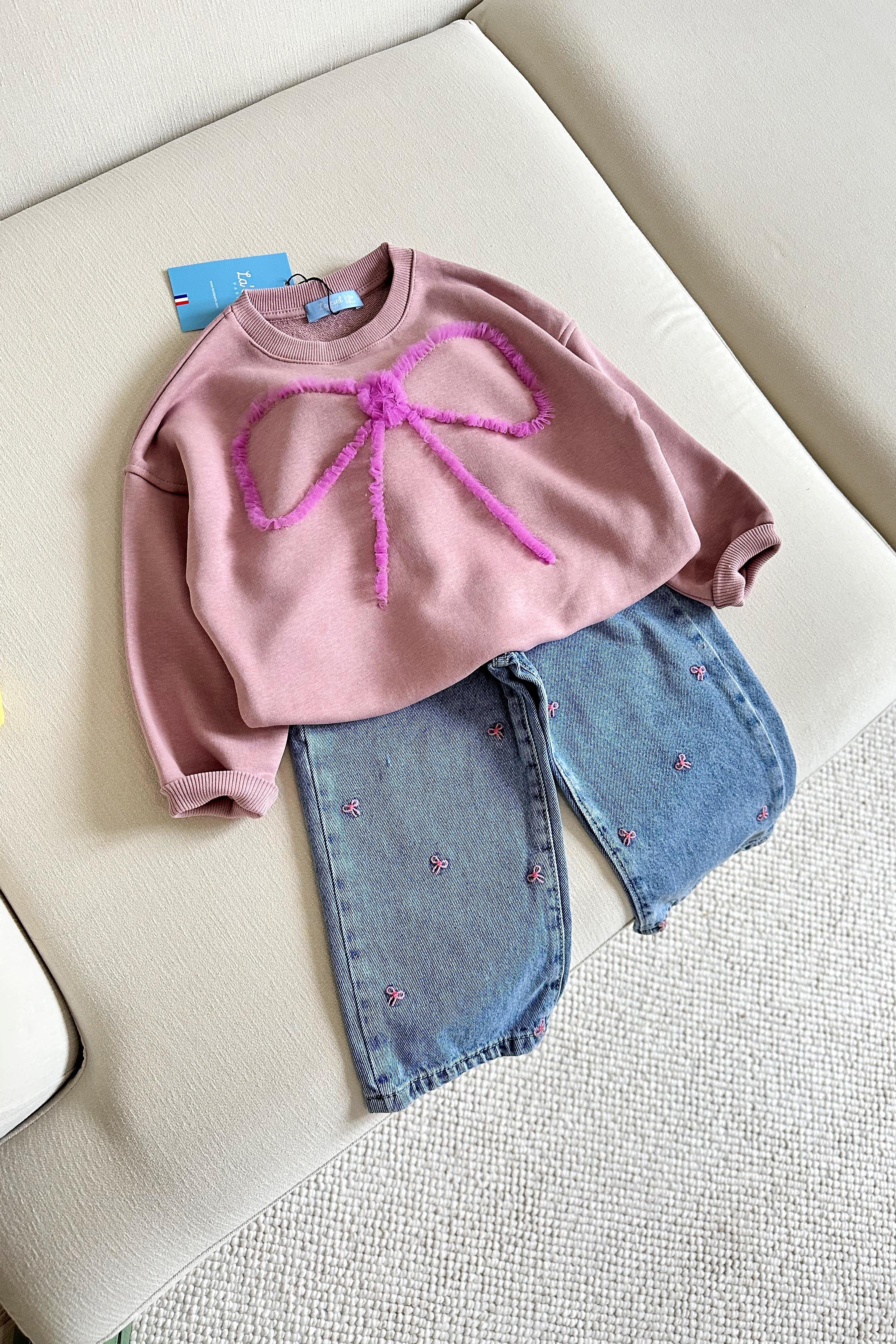 Fiyonk Desenli Kız Çocuk Takım Mor