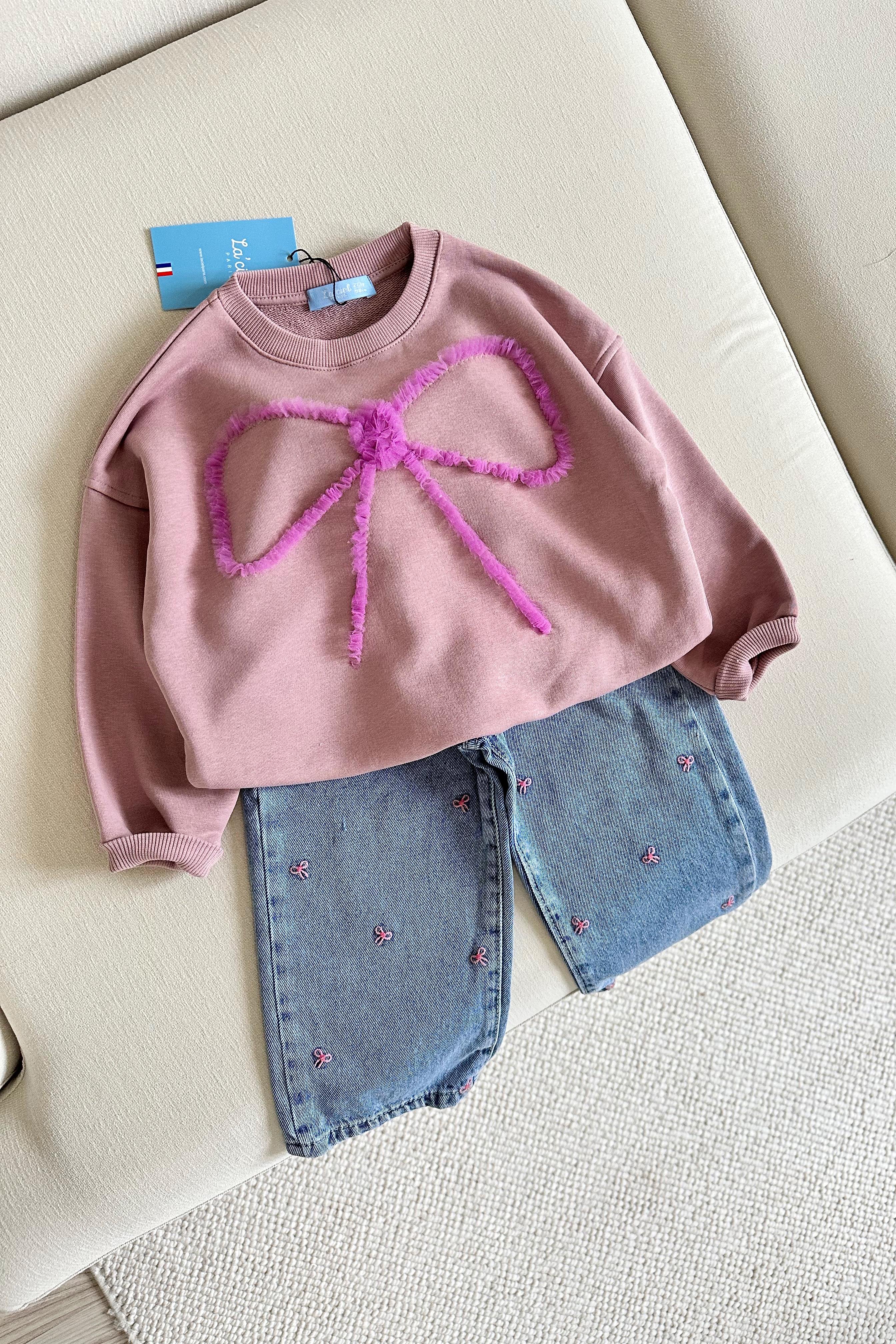 Fiyonk Desenli Kız Çocuk Takım Mor