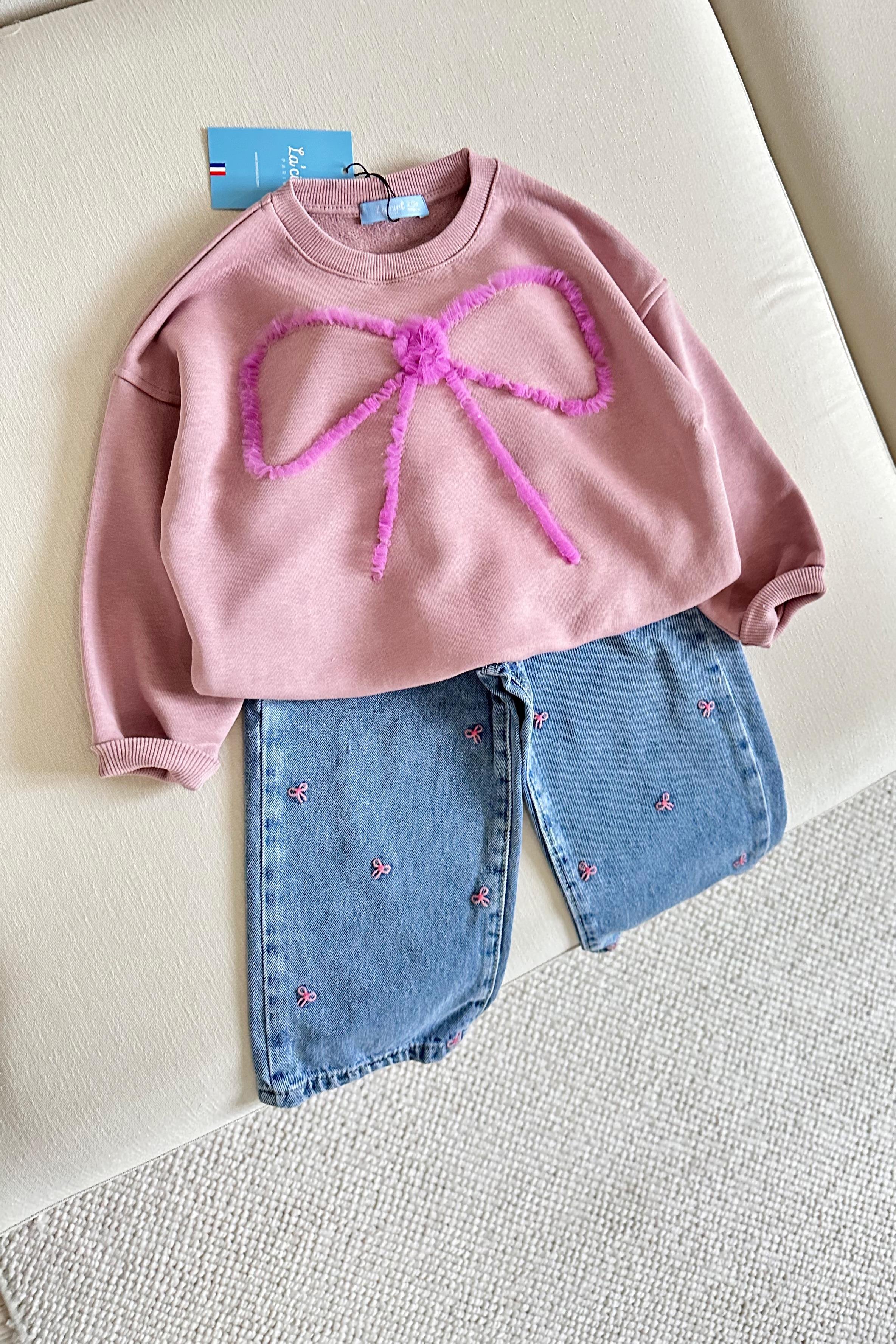 Fiyonk Desenli Kız Çocuk Takım Mor