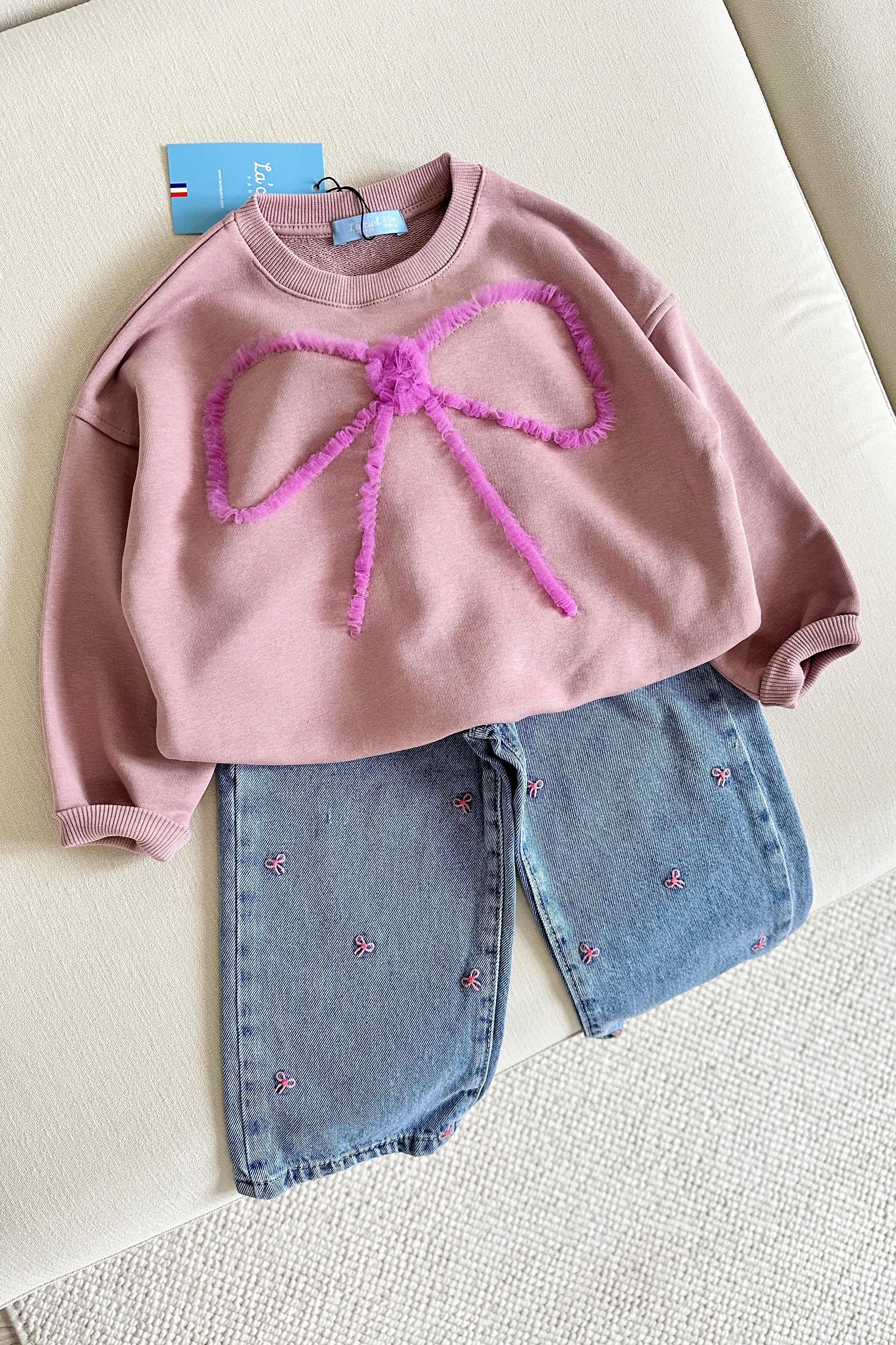 Fiyonk Desenli Kız Çocuk Takım Mor