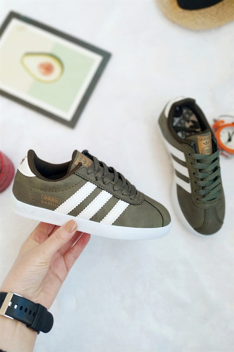 Gazelle Baskılı Bağcıklı Çocuk Spor Ayakkabı Haki