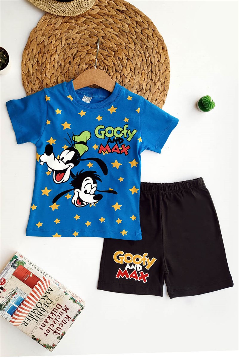 Gofy and Max Baskılı Çocuk Şortlu Takım Mavi Siyah