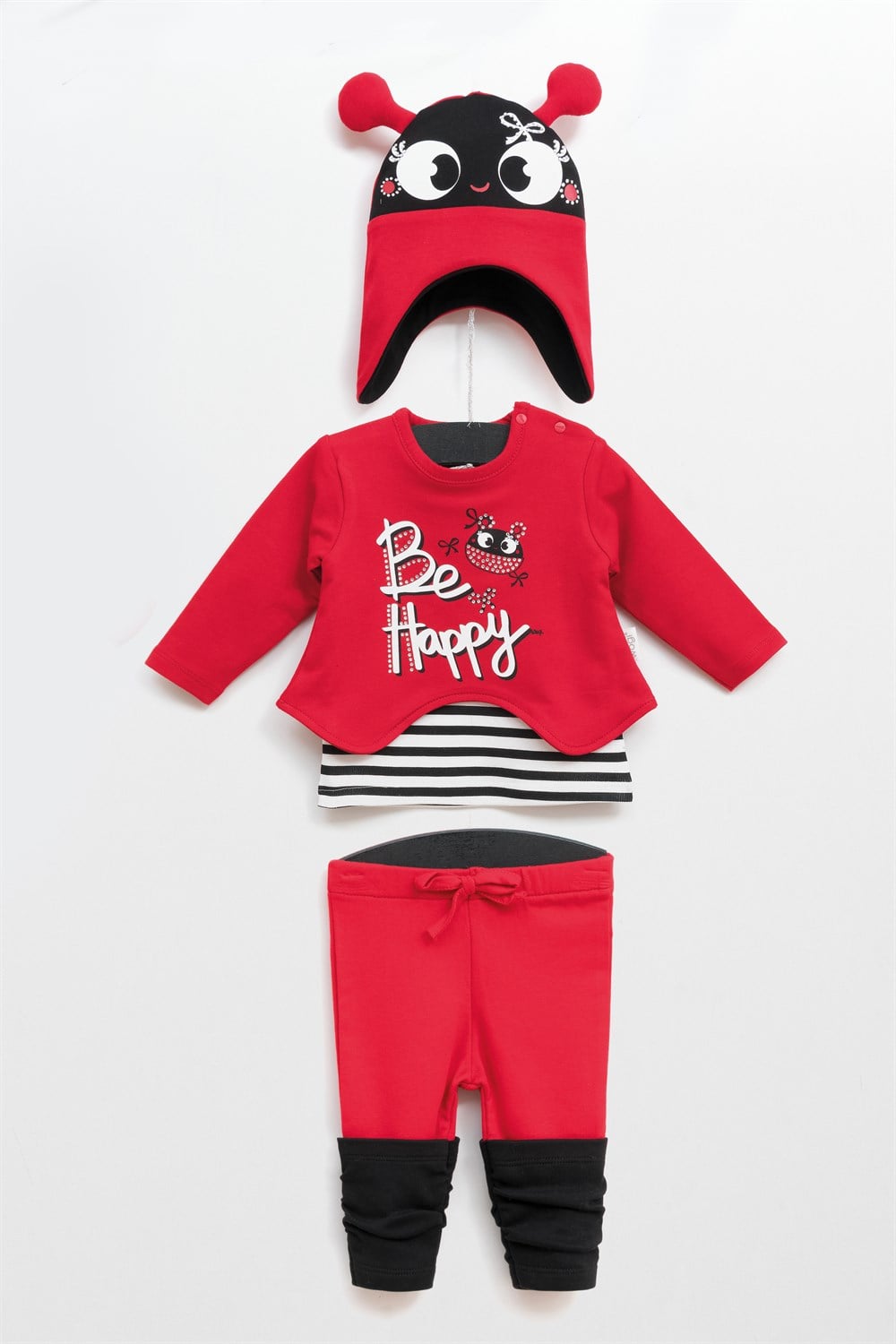 Happy Baskılı Kız Bebek 3'lü Takım