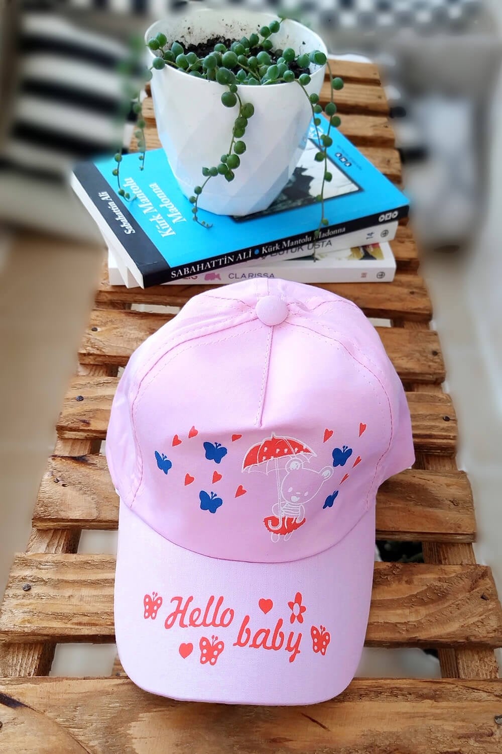 Hello Baby Baskılı Siperli Şapka Pembe