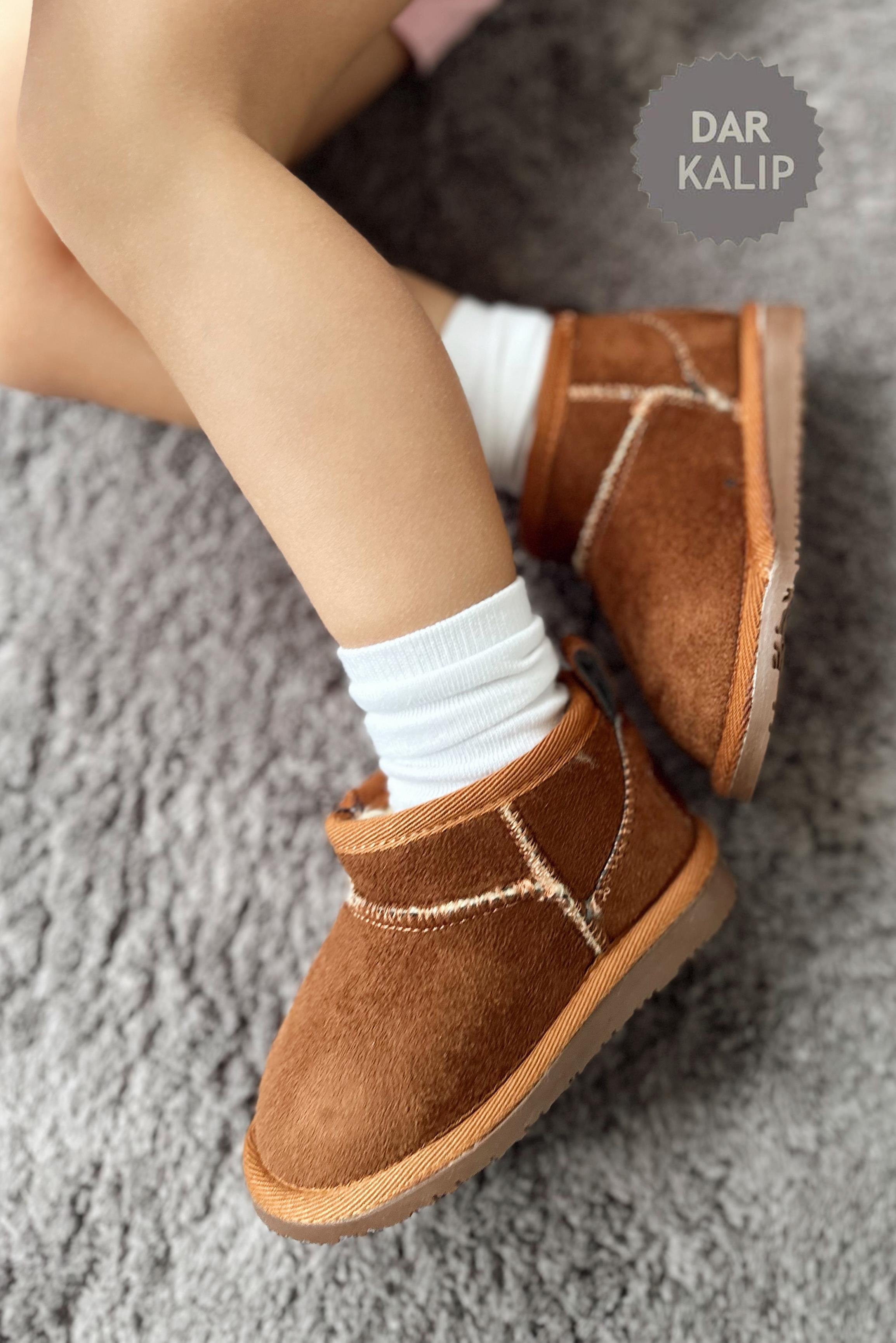 İçi Kürklü Çocuk Yarım Bot Ayakkabı Taba