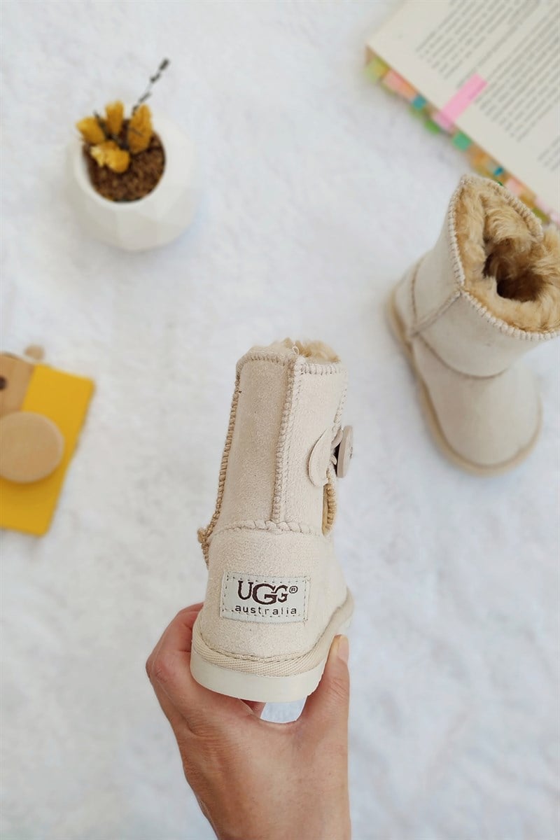 İçi Kürklü Düğmeli Çocuk Bir Takım Krem