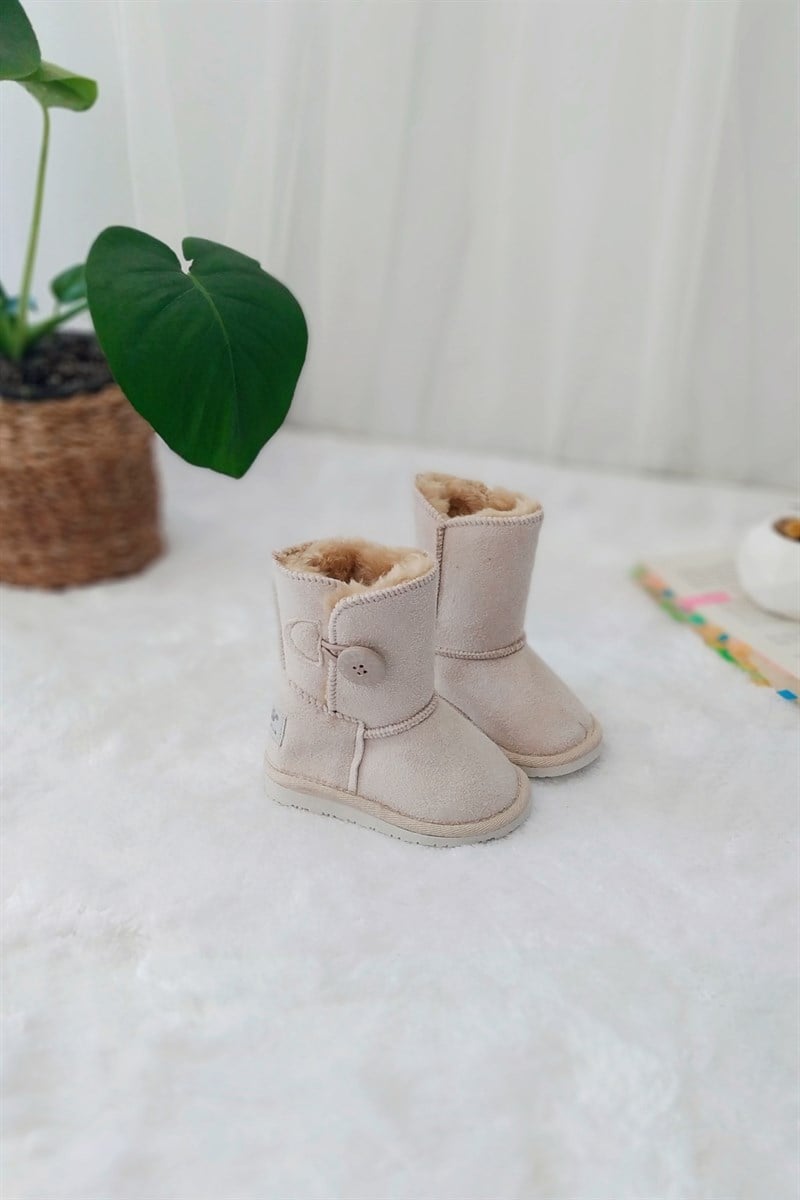 İçi Kürklü Düğmeli Çocuk Bir Takım Krem