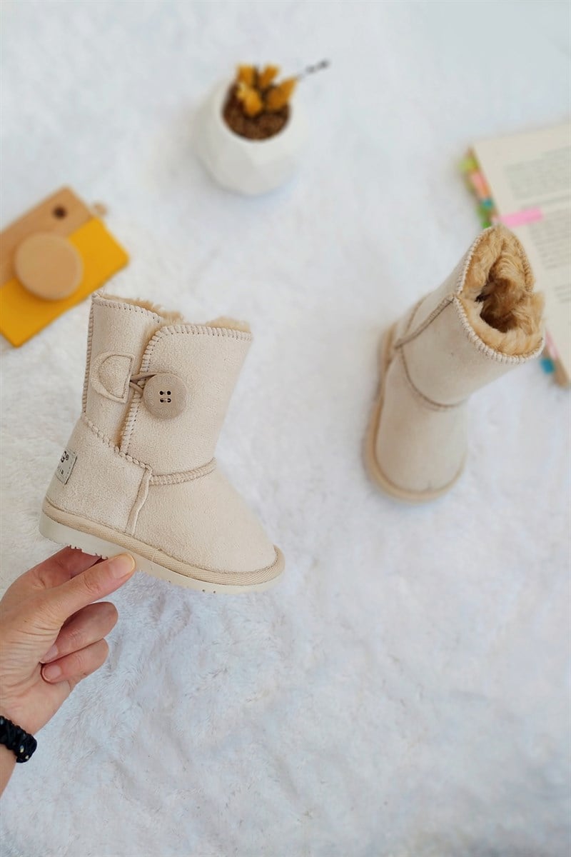 İçi Kürklü Düğmeli Çocuk Bir Takım Krem