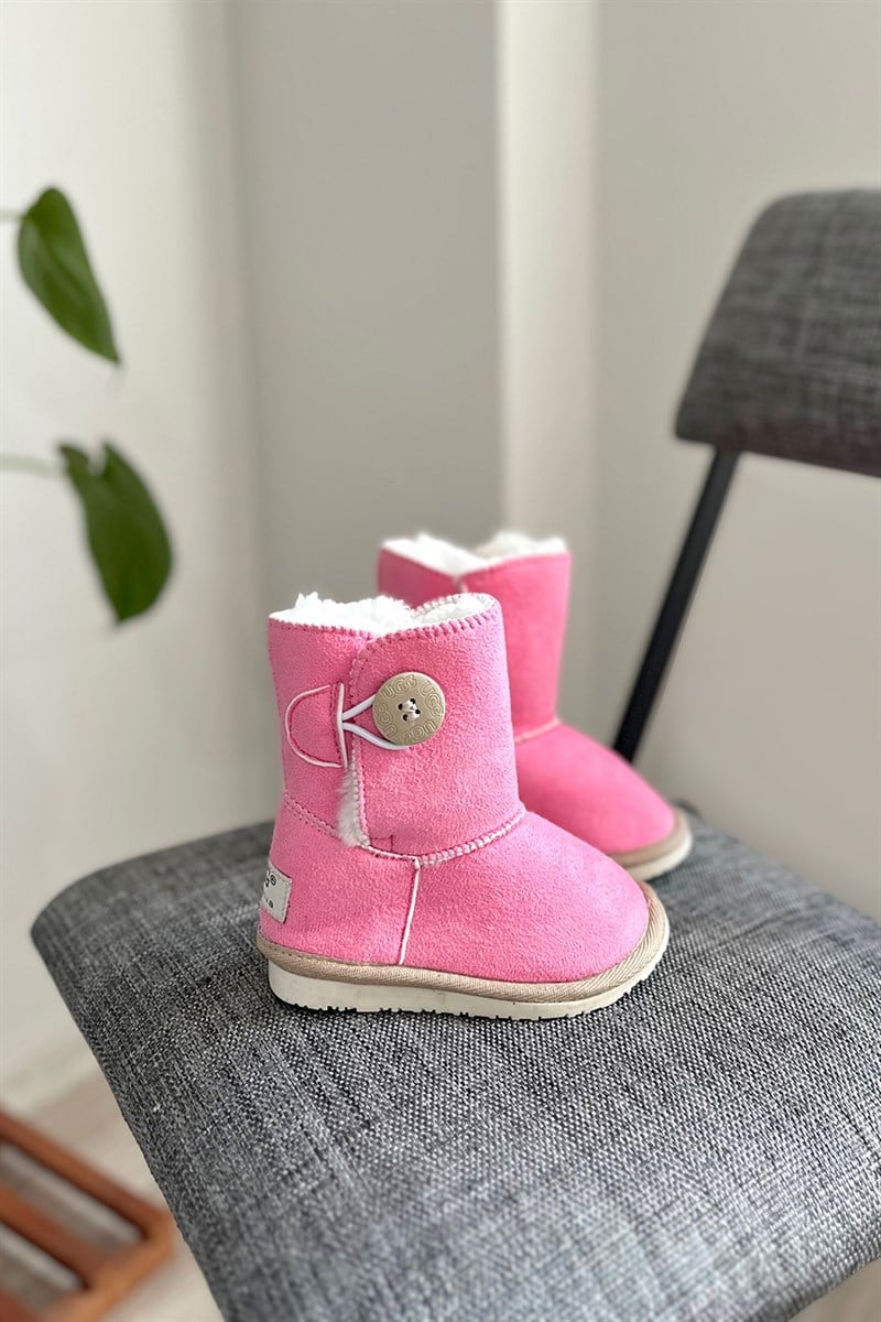 İçi Kürklü Düğmeli Çocuk Bir Takım Pembe