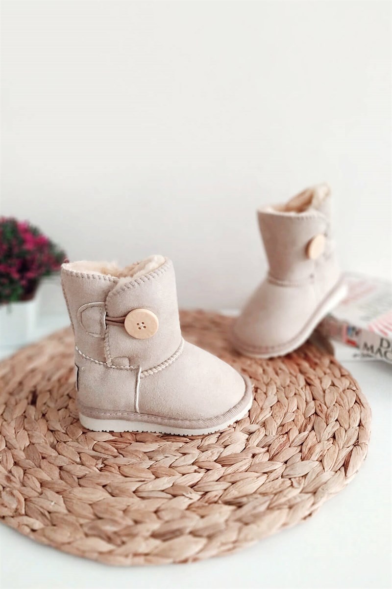 İçi Kürklü Düğmeli Çocuk Bot Gri