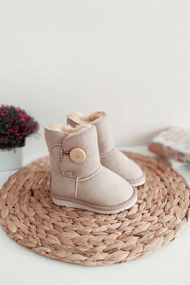 İçi Kürklü Düğmeli Çocuk Bot Gri